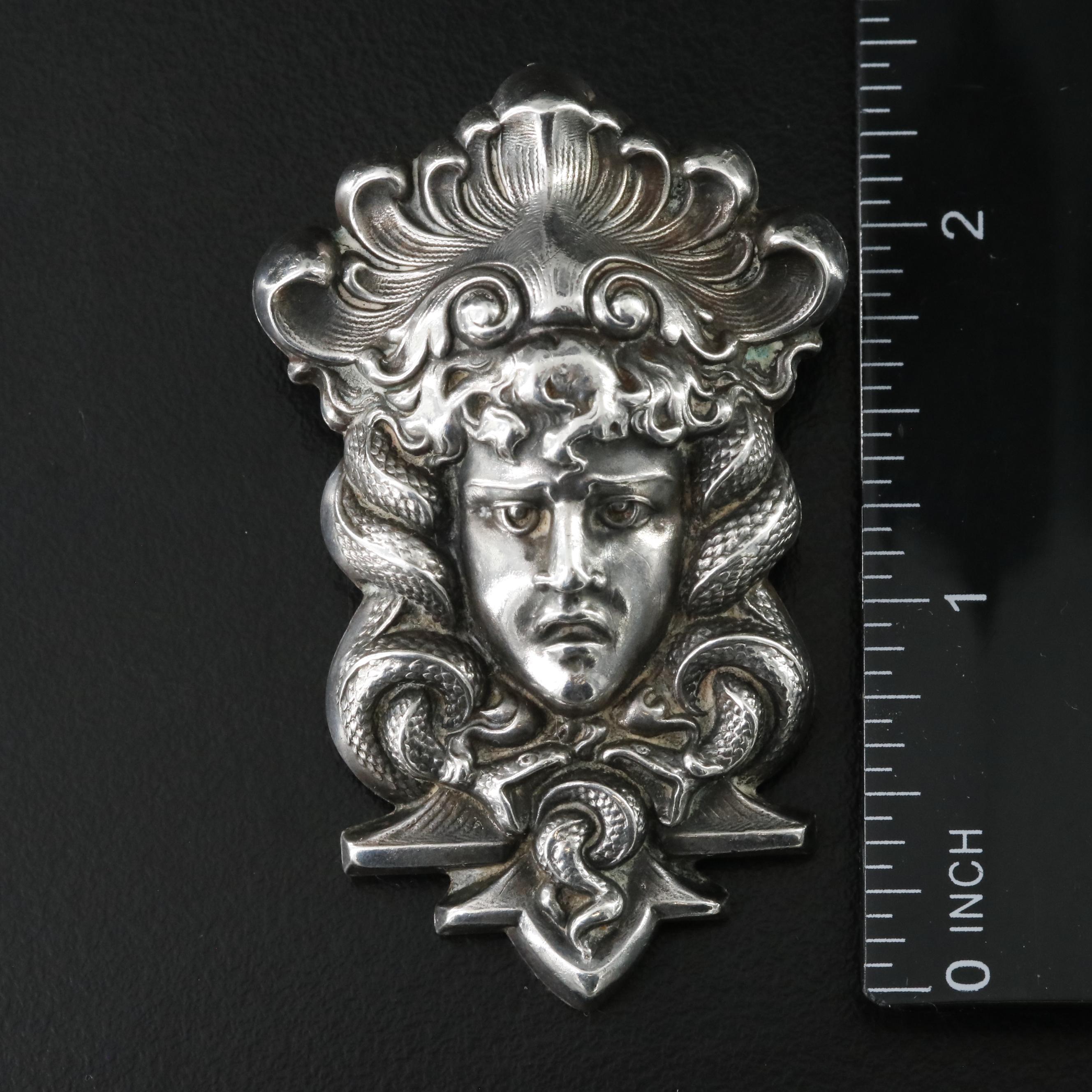 Art Nouveau William Kerr & Co. Sterling Medusa Brooch