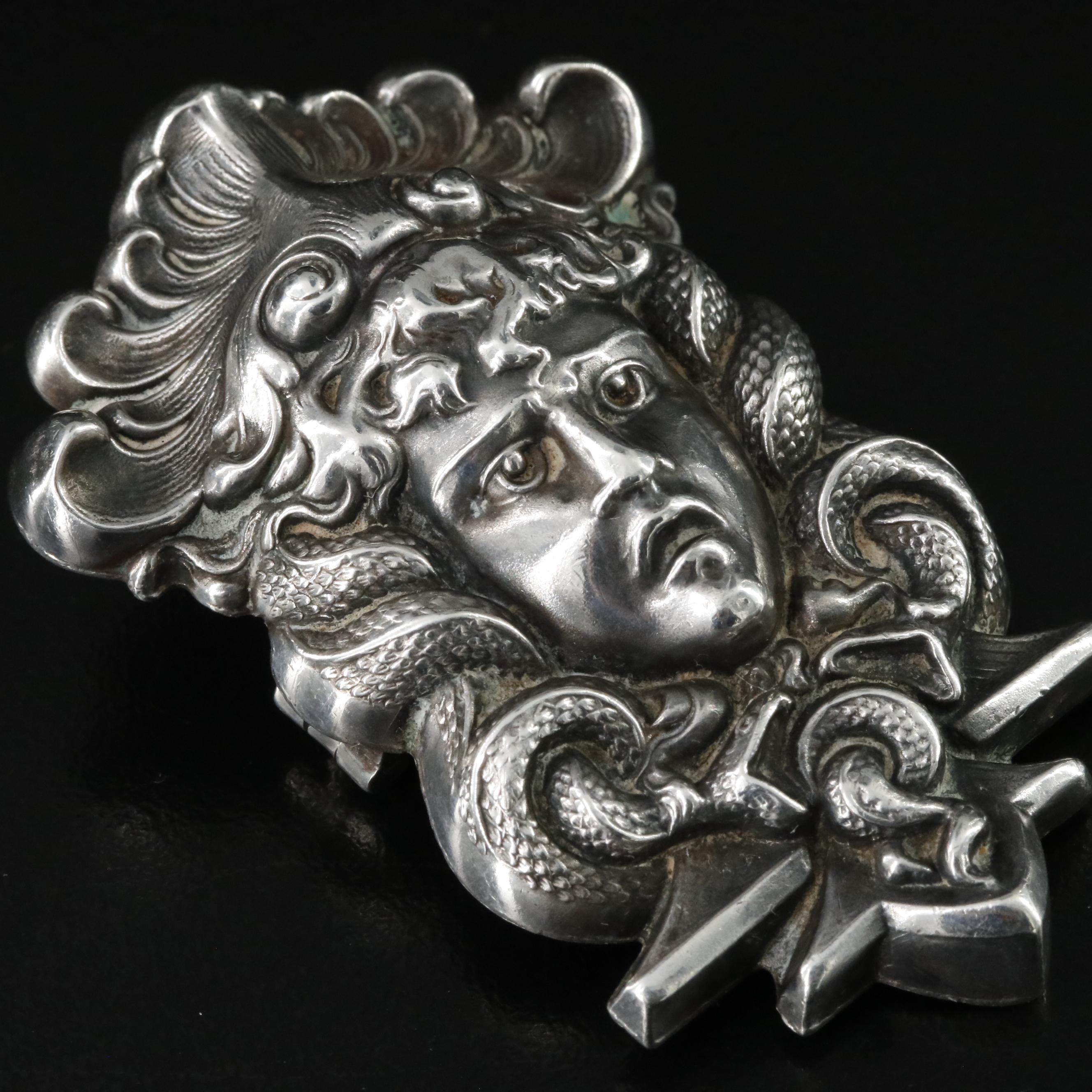 Art Nouveau William Kerr & Co. Sterling Medusa Brooch
