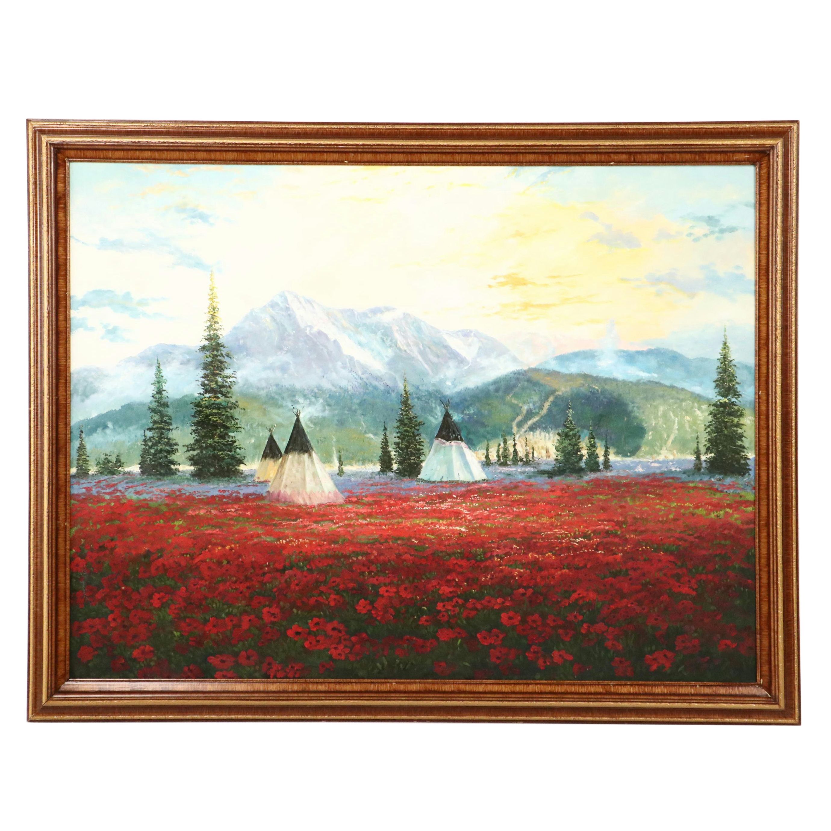 Acrylic Painting of Indigenous Encampment