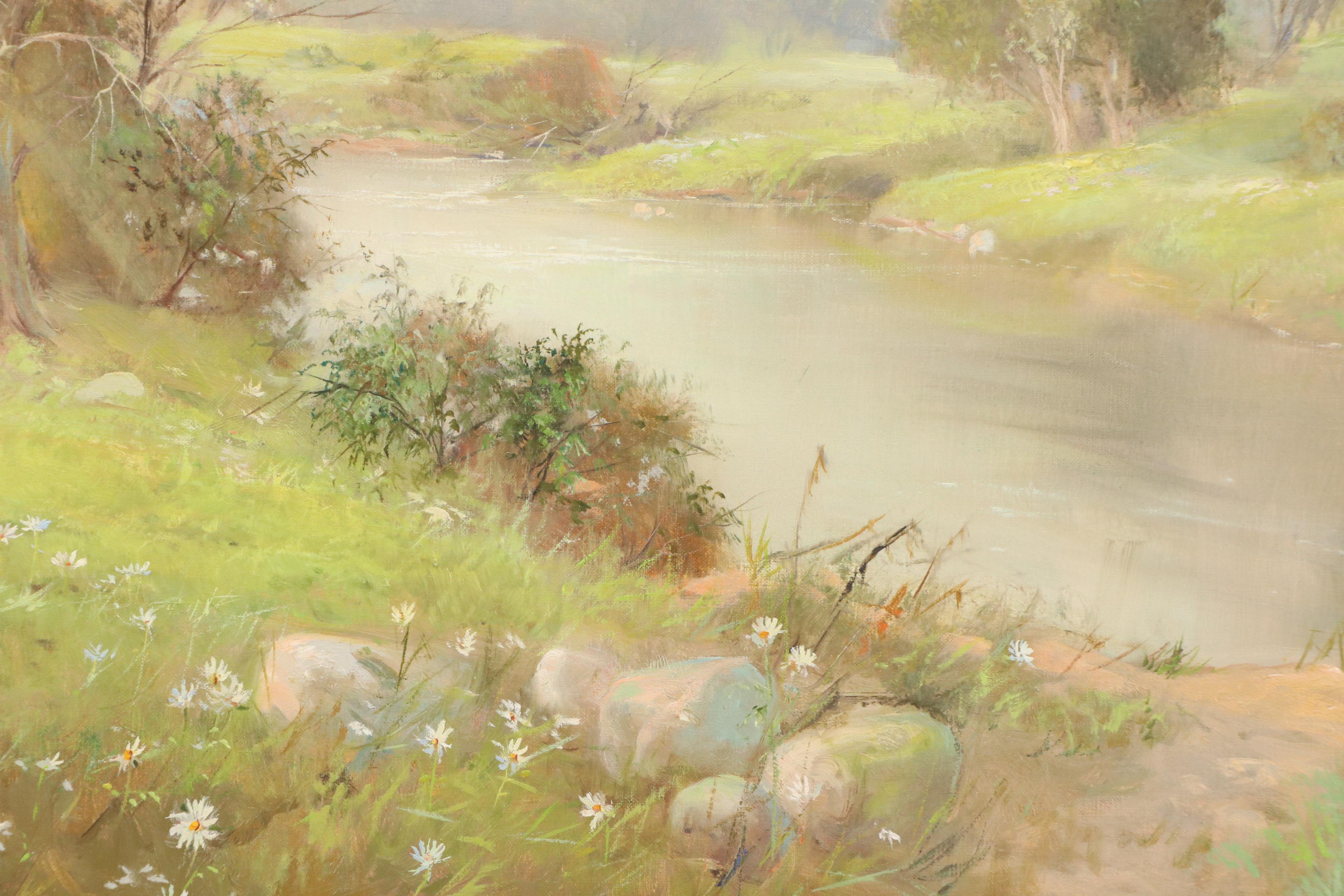 Vernon Kerr Mountainous River Landscape Oil Painting "Sign of Spring"