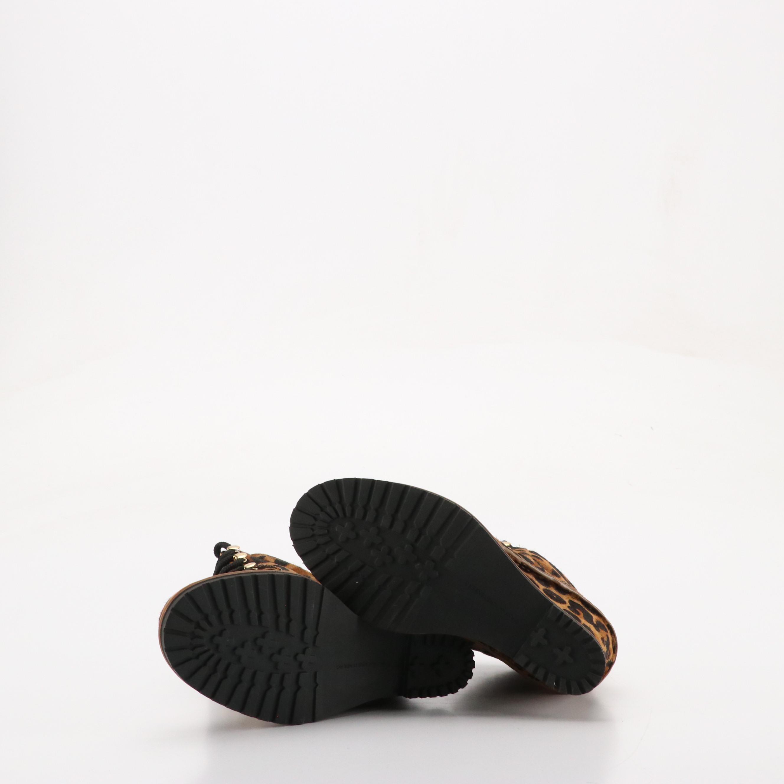 Diane Von Furstenberg Leopard Print Calf Hair Lace-Up Wedge Ankle Boots