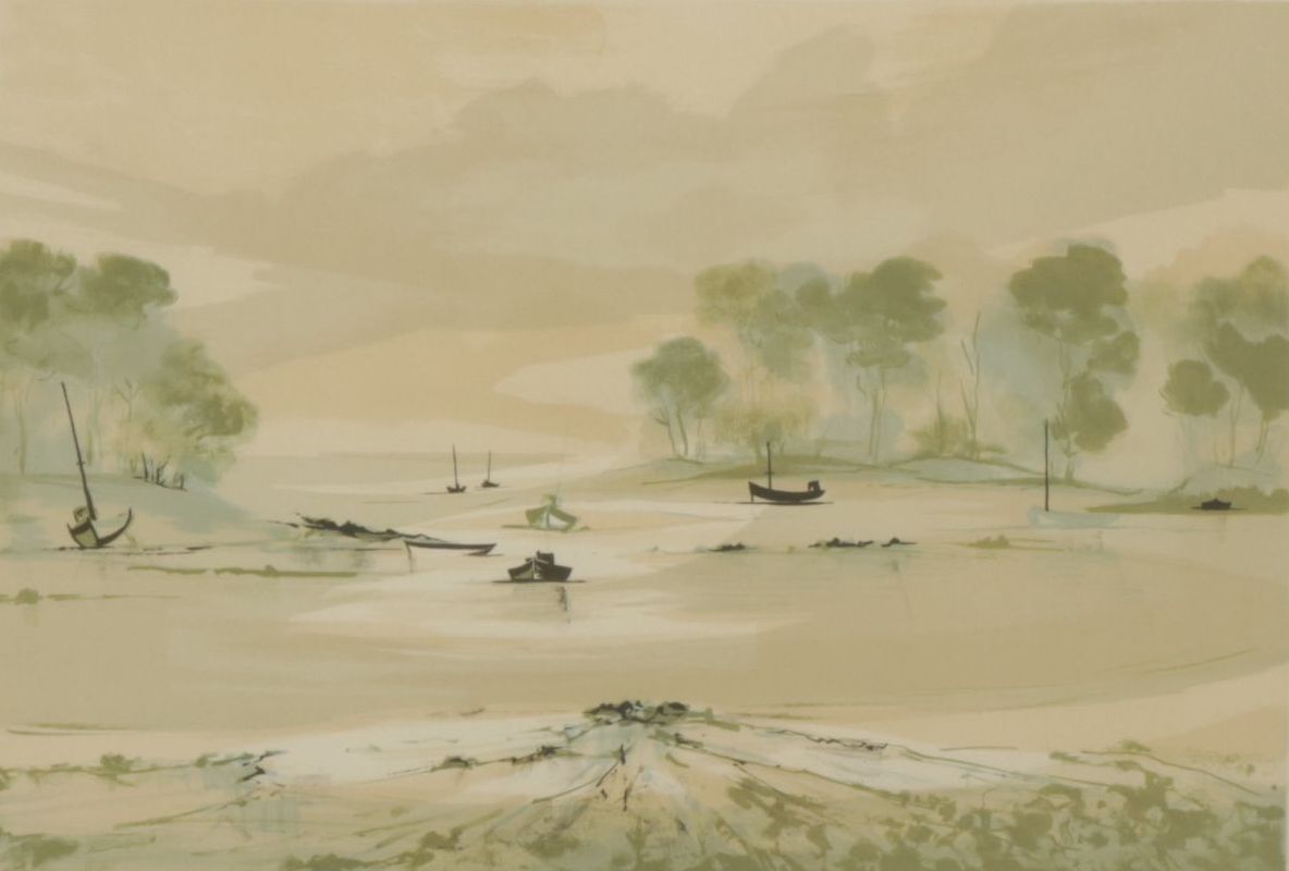 Claude Casati Seafoam Green Monochrome "Seascape" Chromolithograph, 1972