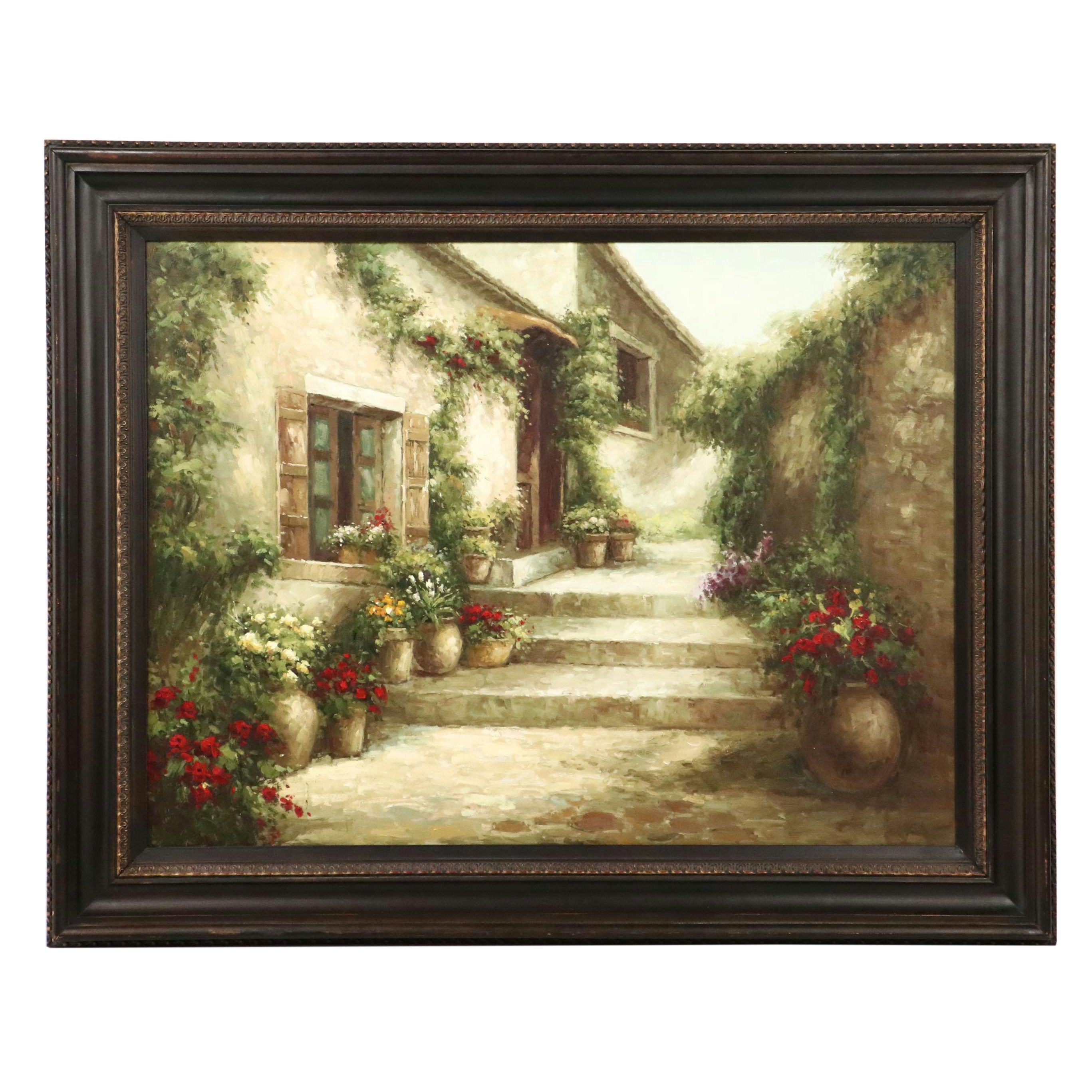 Oil Painting of Tuscan Courtyard, Circa 2010