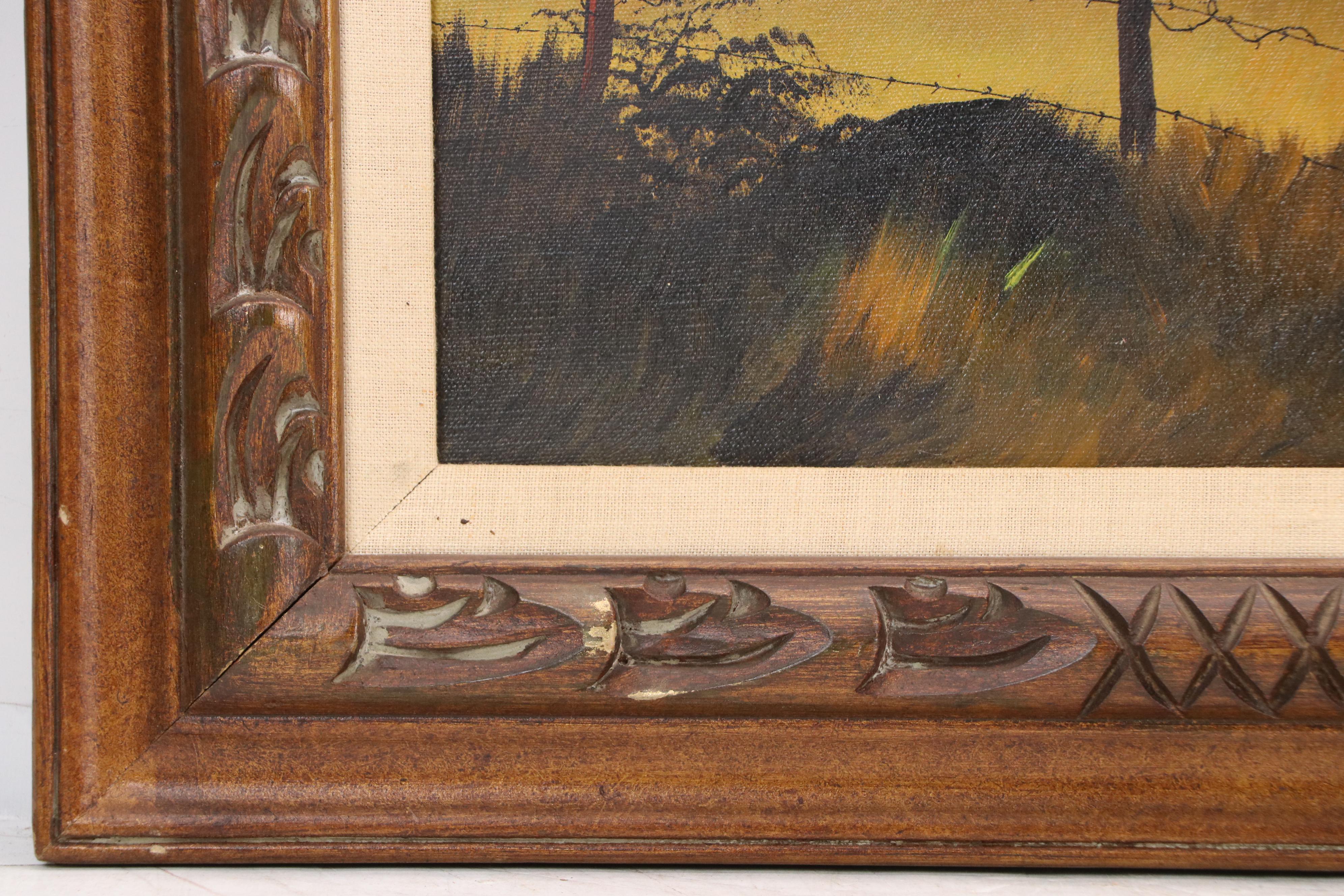 Dusk Mountainous Lake Landscape Oil Painting, Late 20th Century