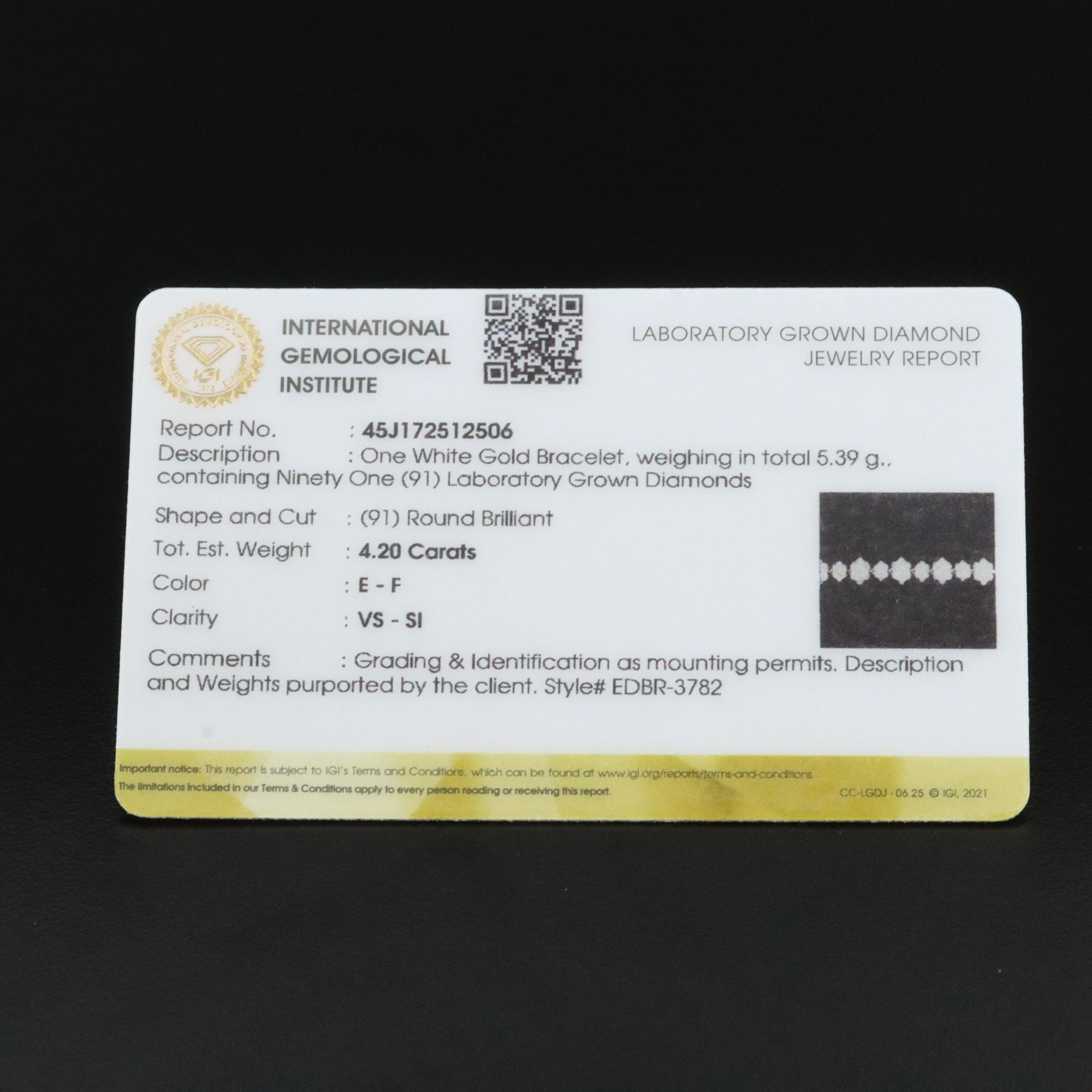 14K 4.20 CTW Lab Grown Diamond Bracelet with Jewelry Report