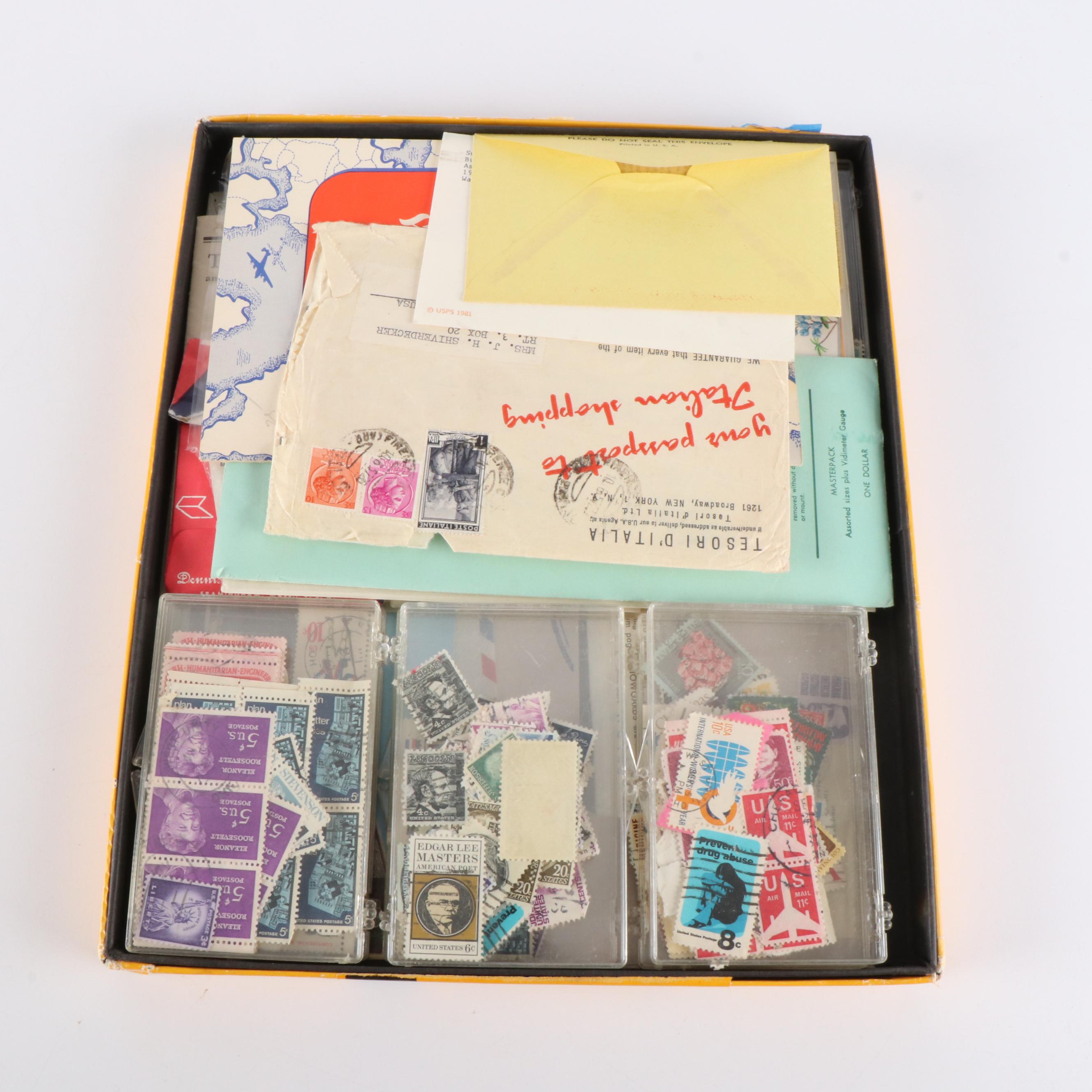 A Scotts "National Postage Stamp Album" for U.S. Stamps and 3 Boxes of Stamps