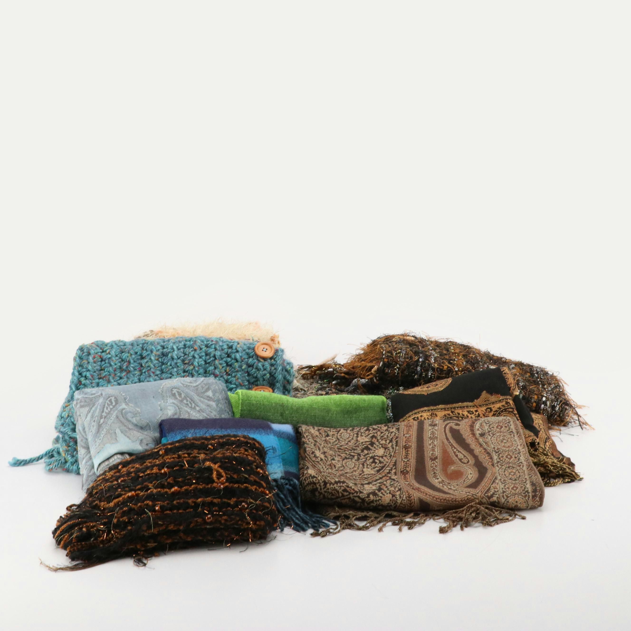 Coldwater Creek Blue Wool Scarf/Shawl with Shepatin, Frass and Other Scarves