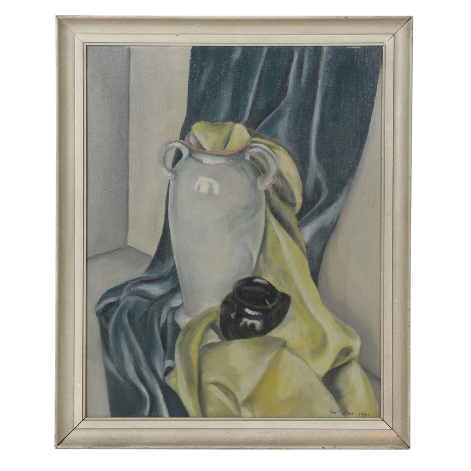 Pat Fuller Earth-Toned Still Life of Vase and Inkwell in Fabric, 1944