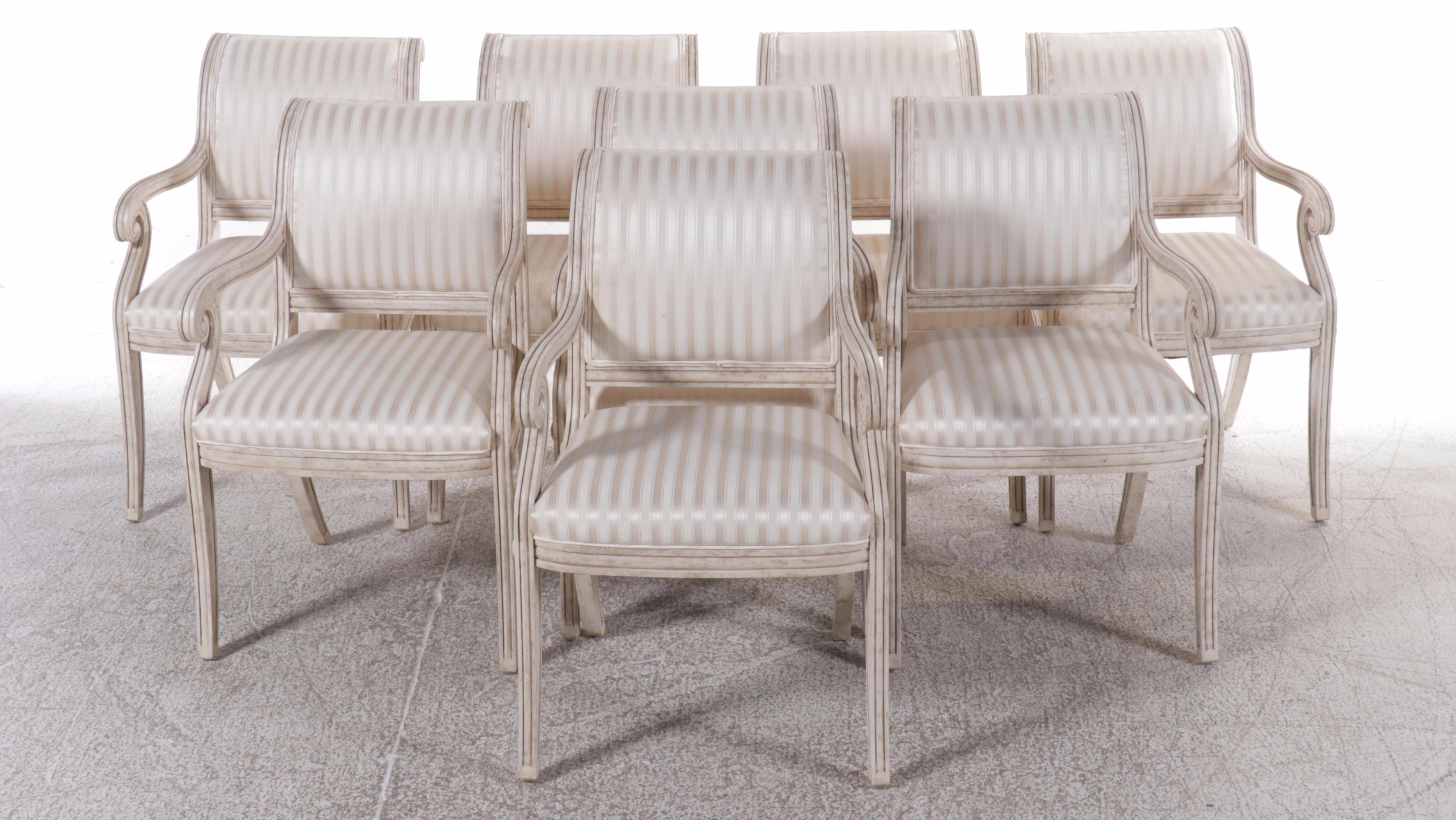 Glass Top Dining Table with Six Louis Philippe Style Painted Armchairs