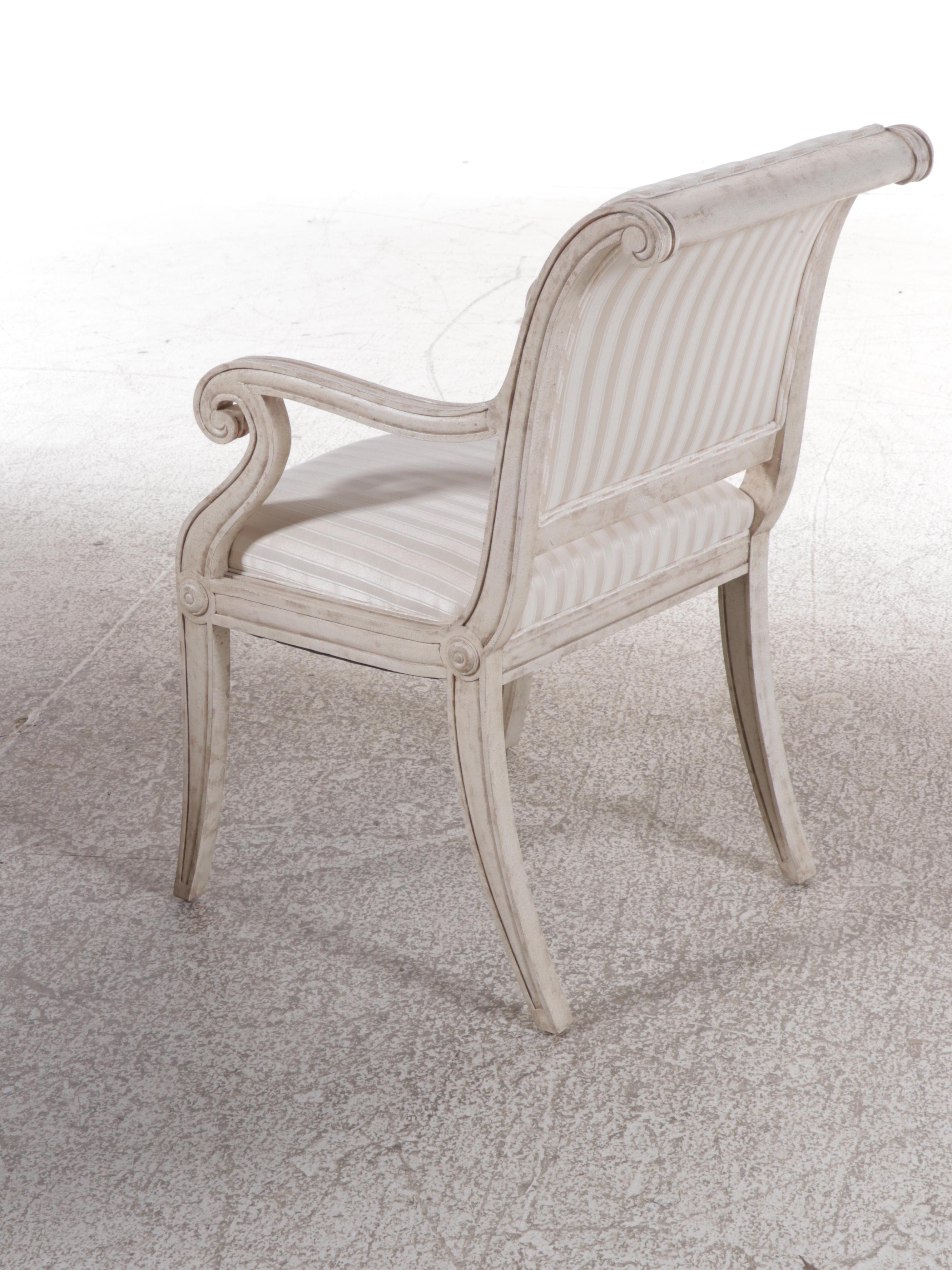 Glass Top Dining Table with Six Louis Philippe Style Painted Armchairs