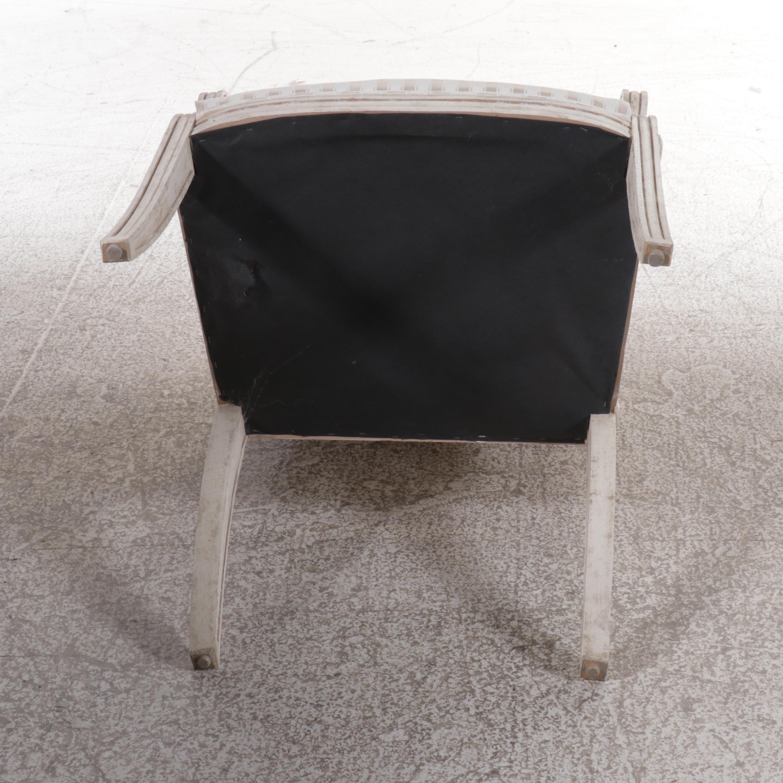 Glass Top Dining Table with Six Louis Philippe Style Painted Armchairs