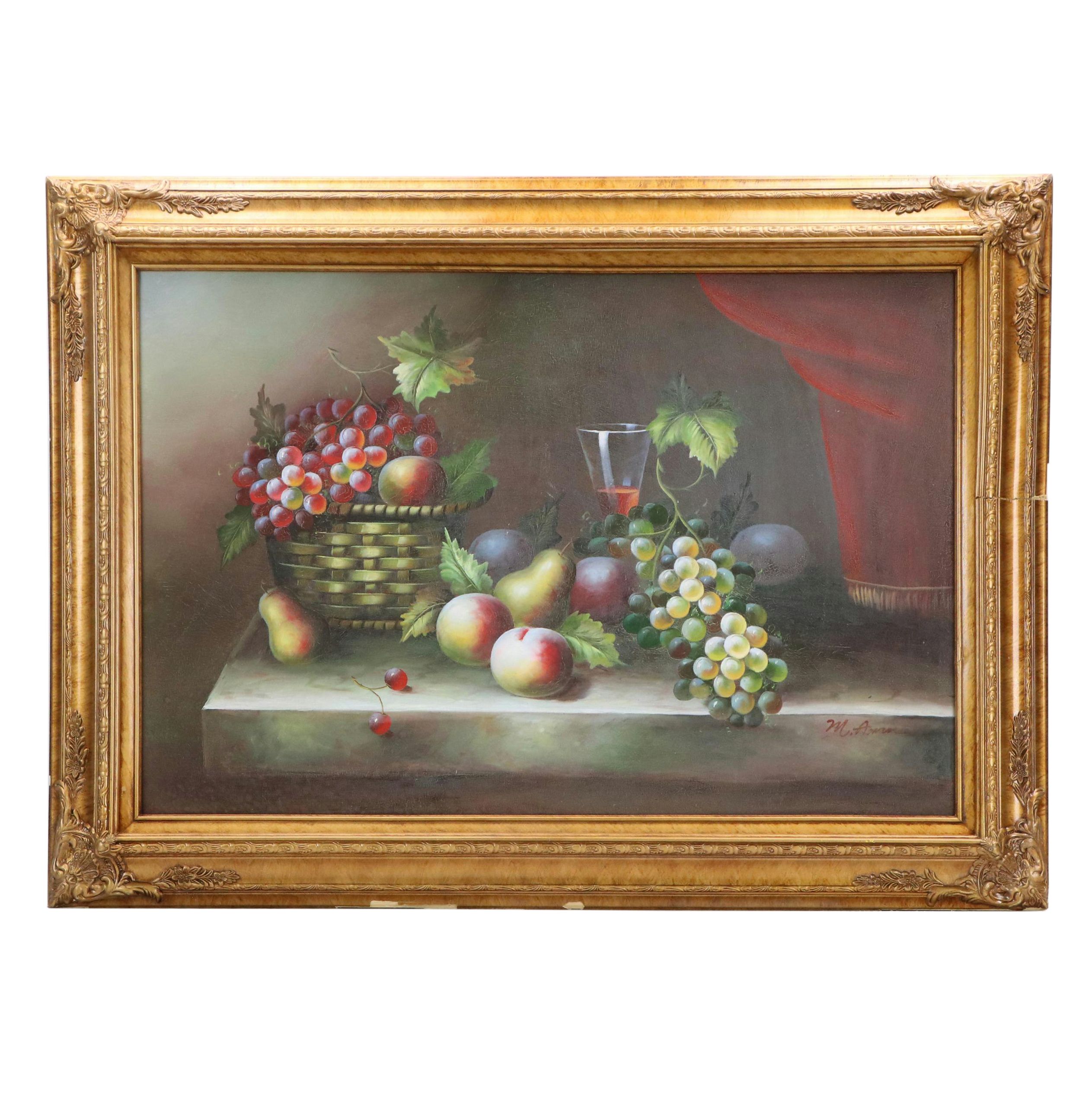 Fruit Still Life Oil Painting, Late 20th Century