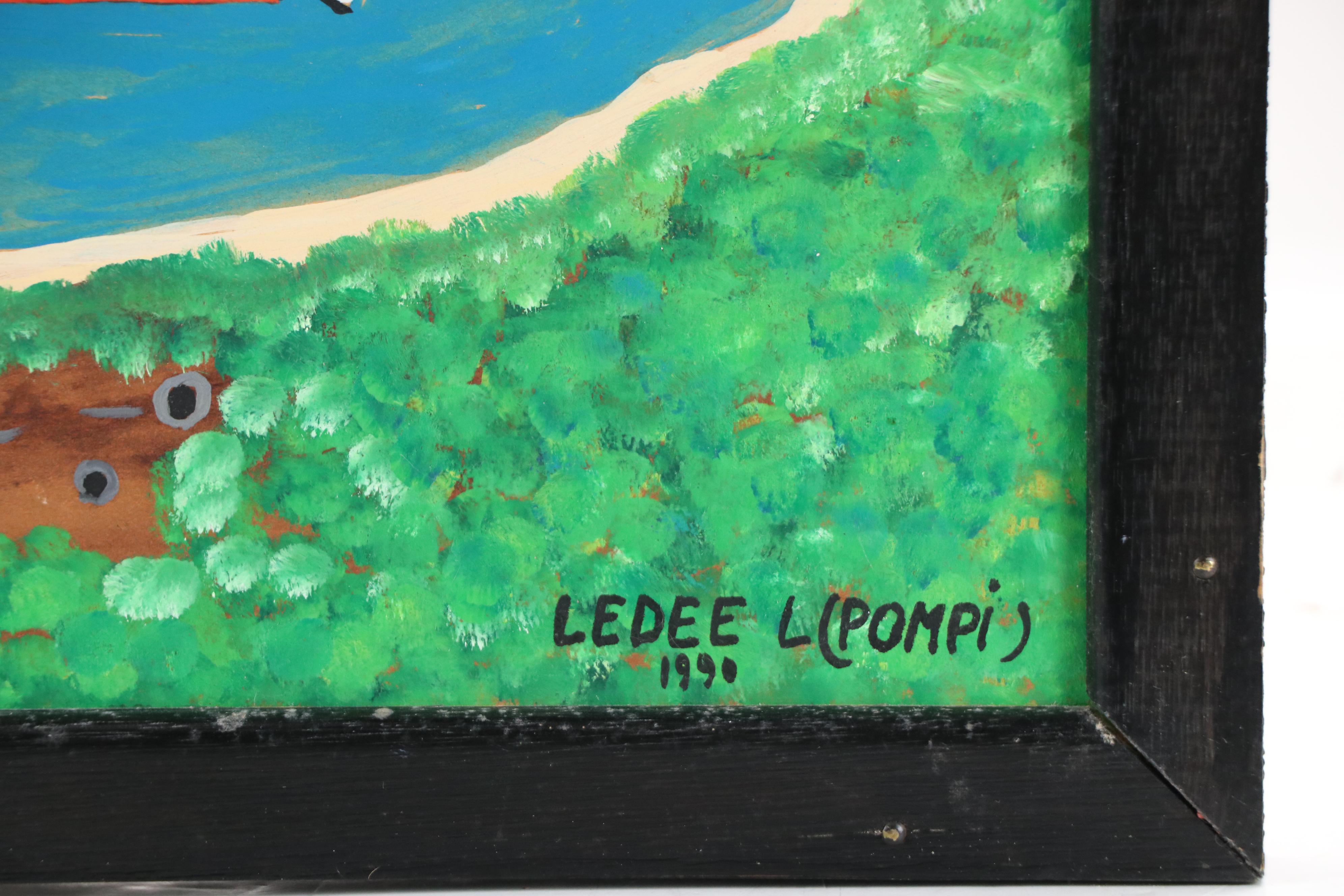 Lédée-Louis Pompi Coastal Landscape Acrylic Painting, 1990