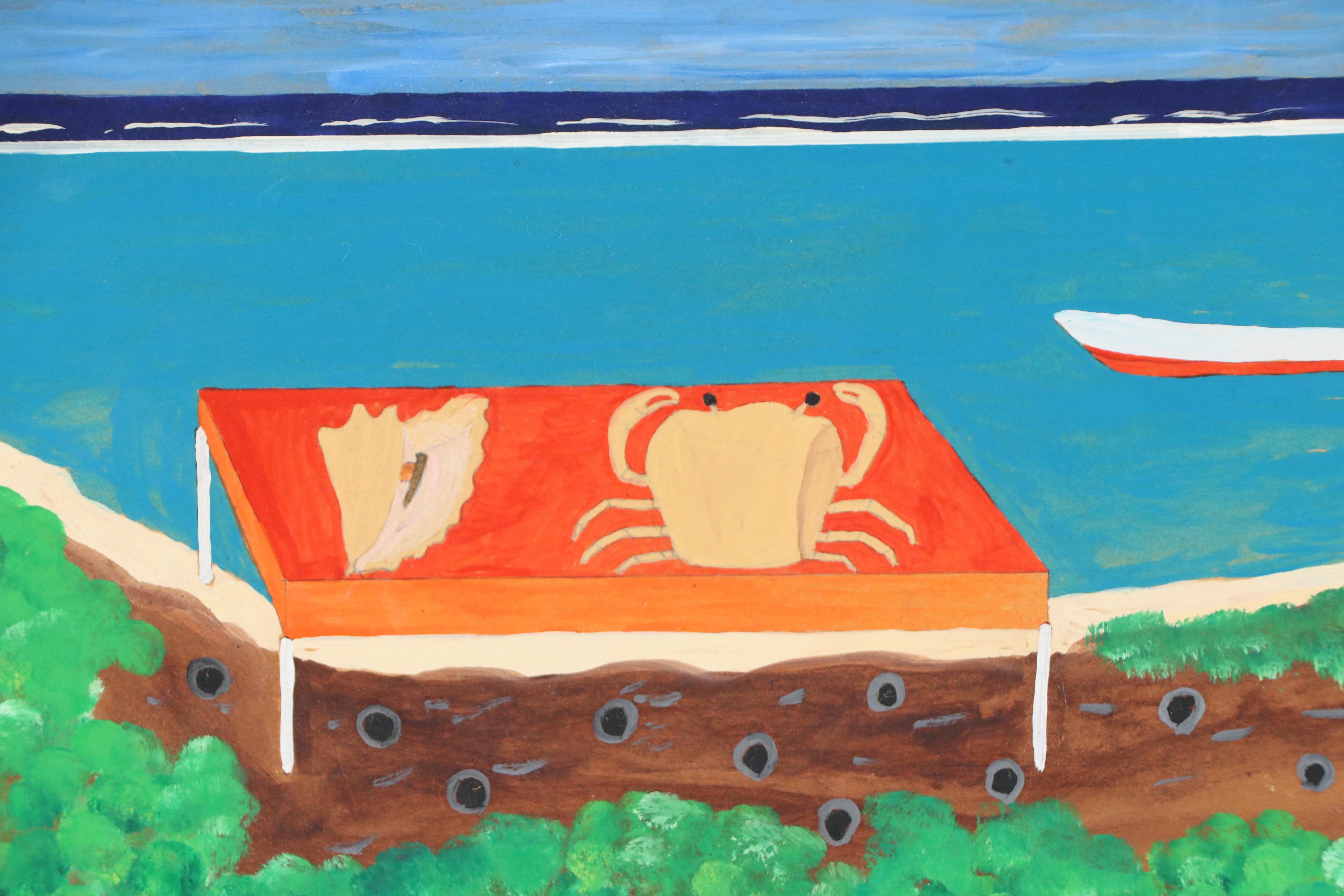 Lédée-Louis Pompi Coastal Landscape Acrylic Painting, 1990