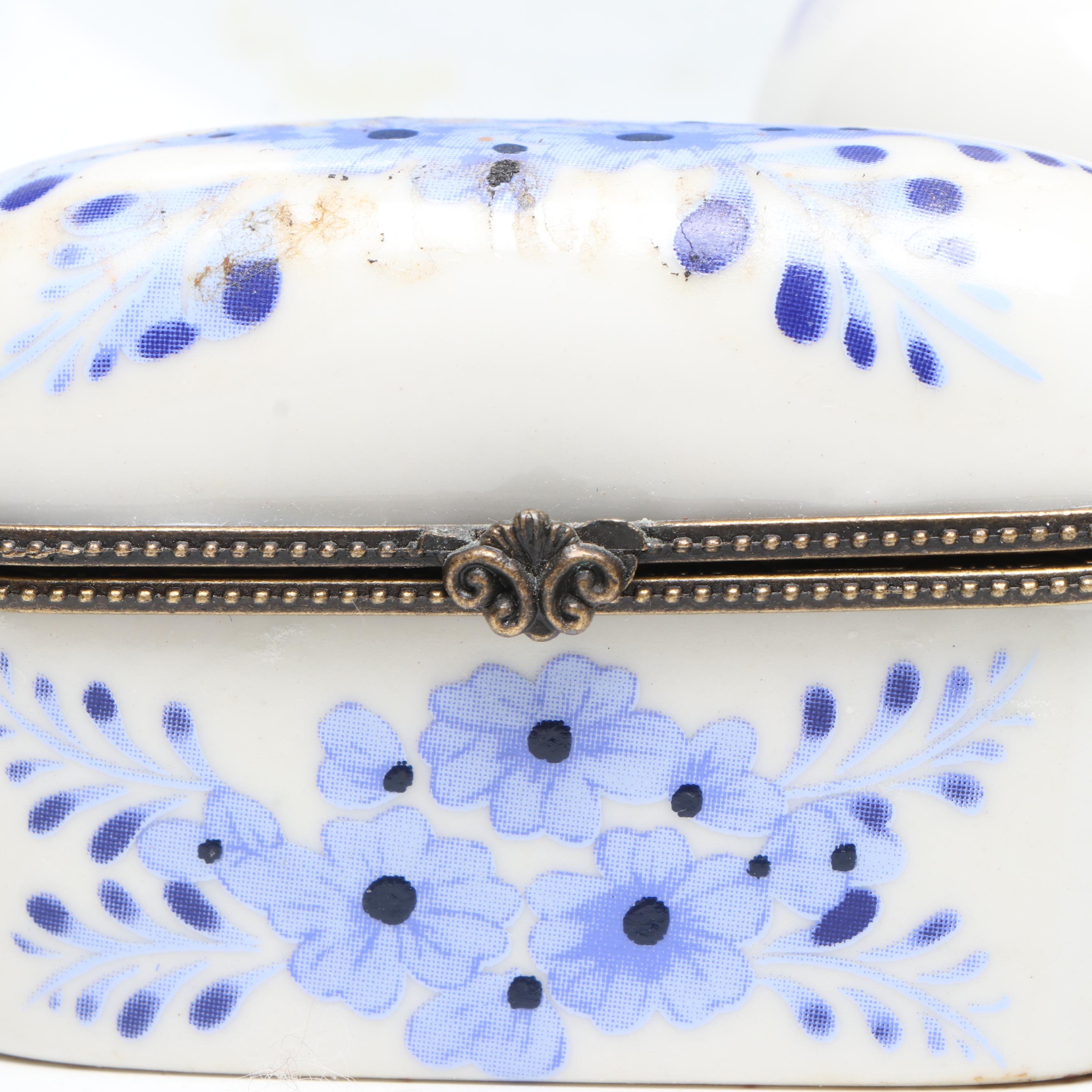 Dutch Blue and White Floral Porcelain Decorative Boxes with Other Plate