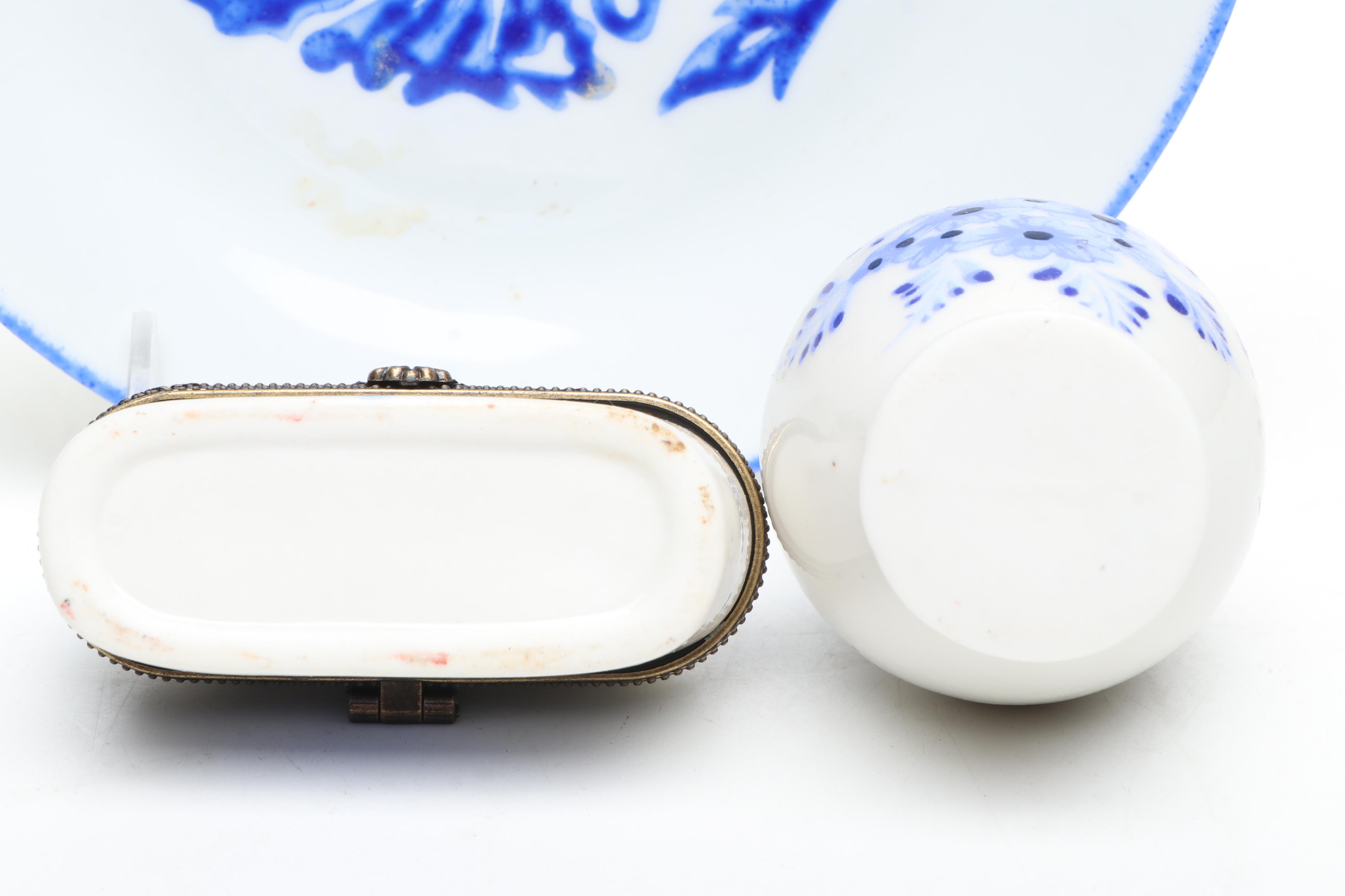Dutch Blue and White Floral Porcelain Decorative Boxes with Other Plate