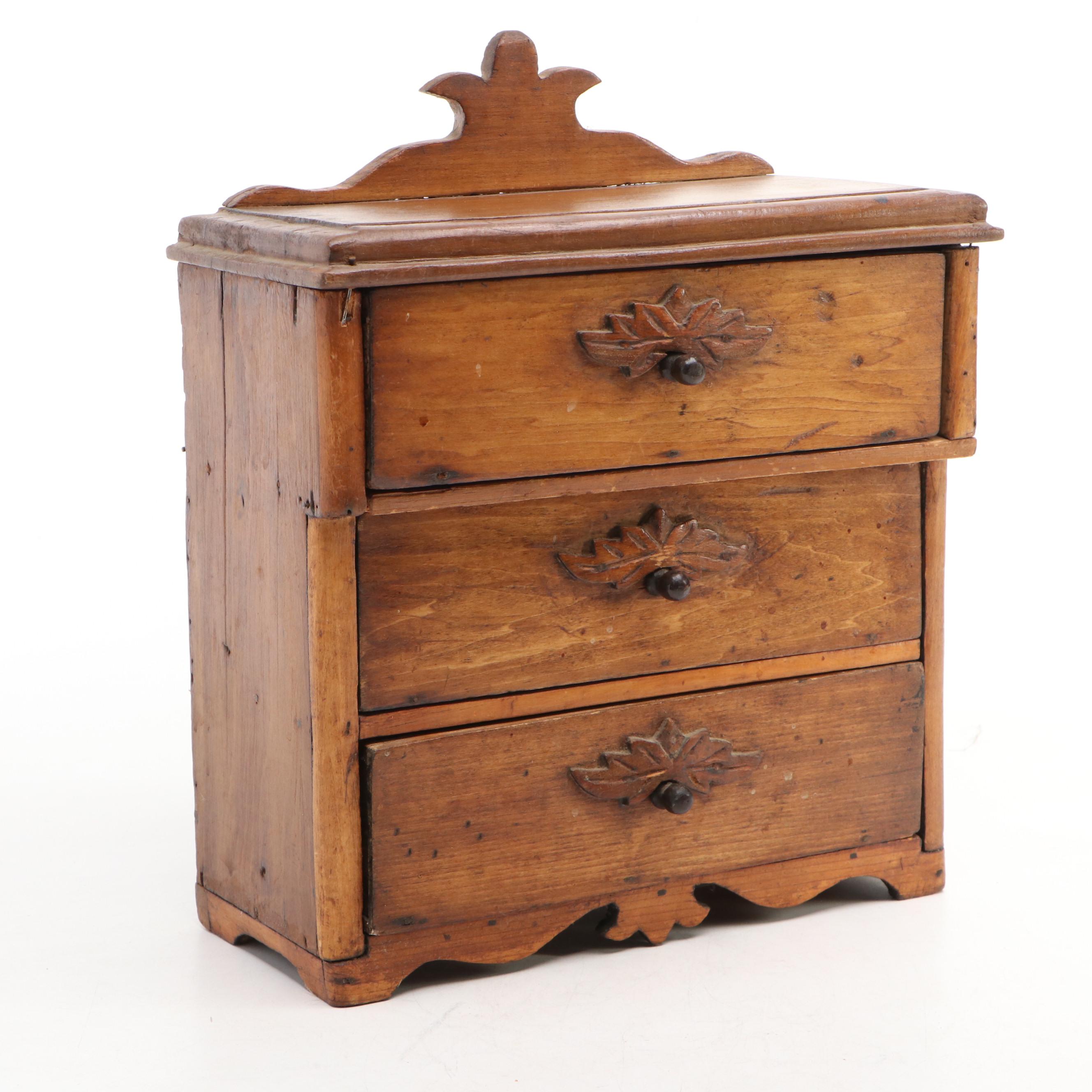 Victorian Eastlake Style Carved Walnut Miniature Chest of Drawers