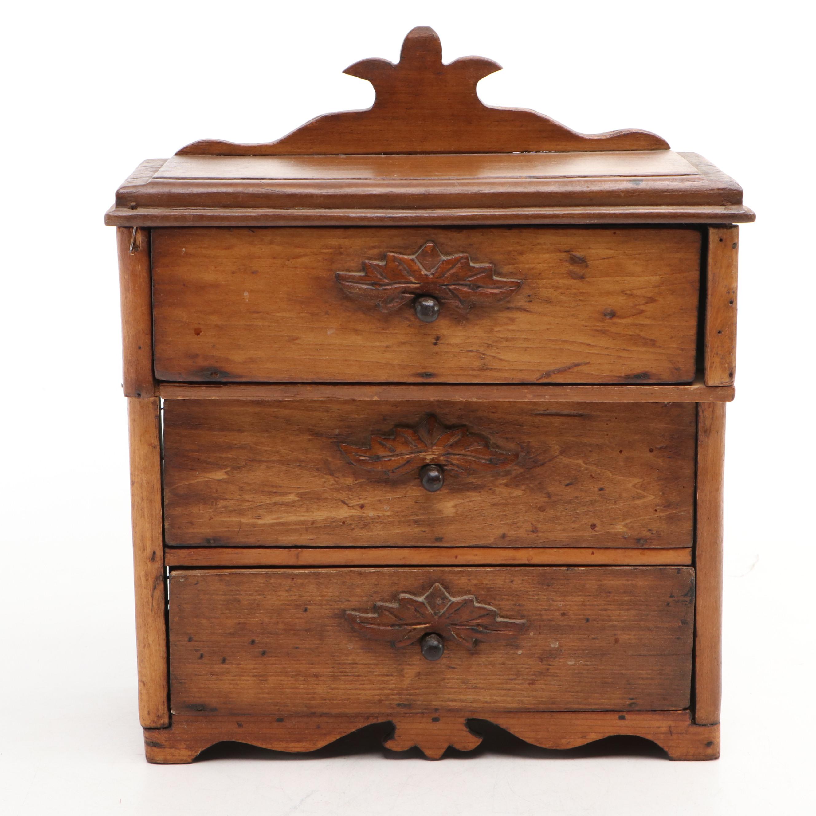 Victorian Eastlake Style Carved Walnut Miniature Chest of Drawers