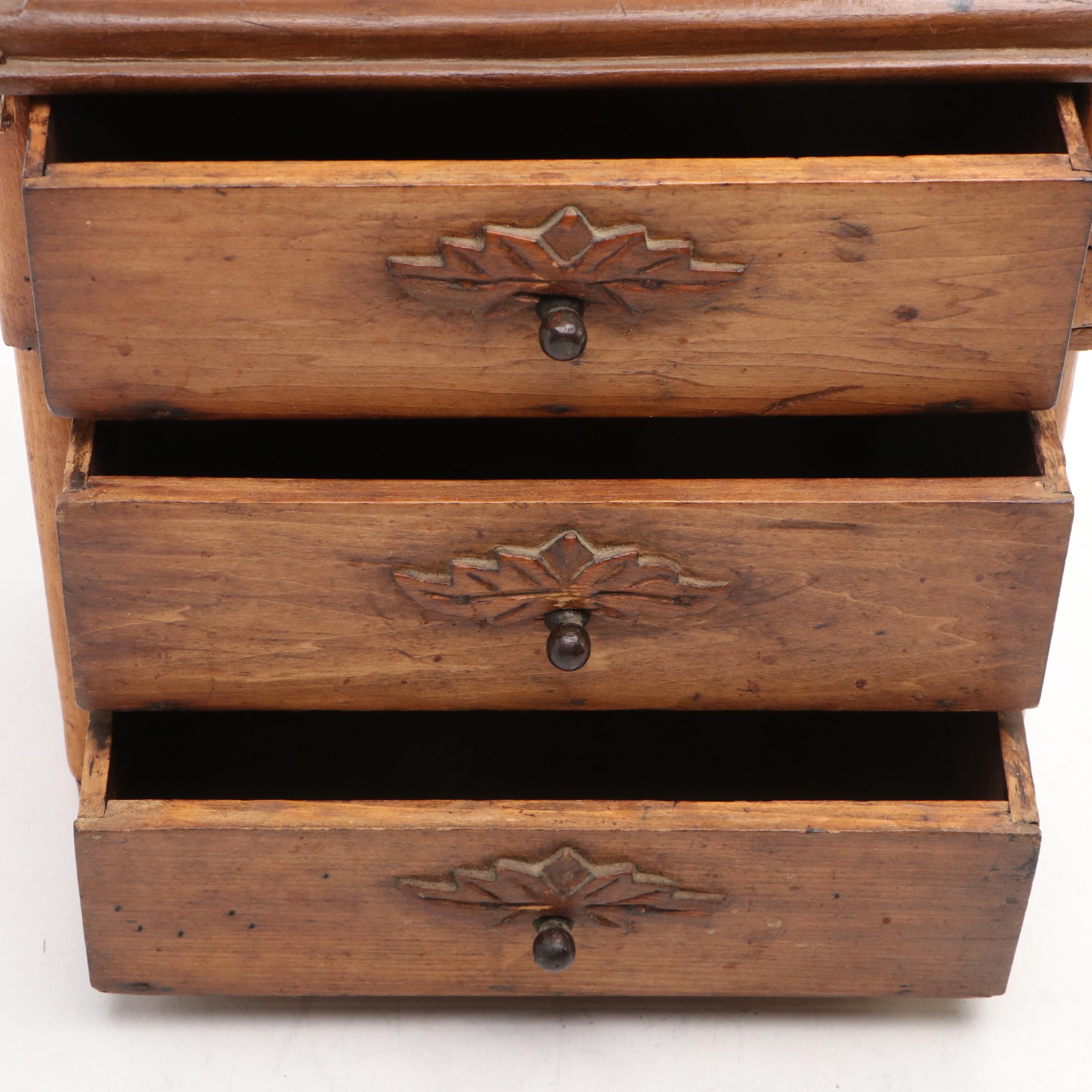 Victorian Eastlake Style Carved Walnut Miniature Chest of Drawers