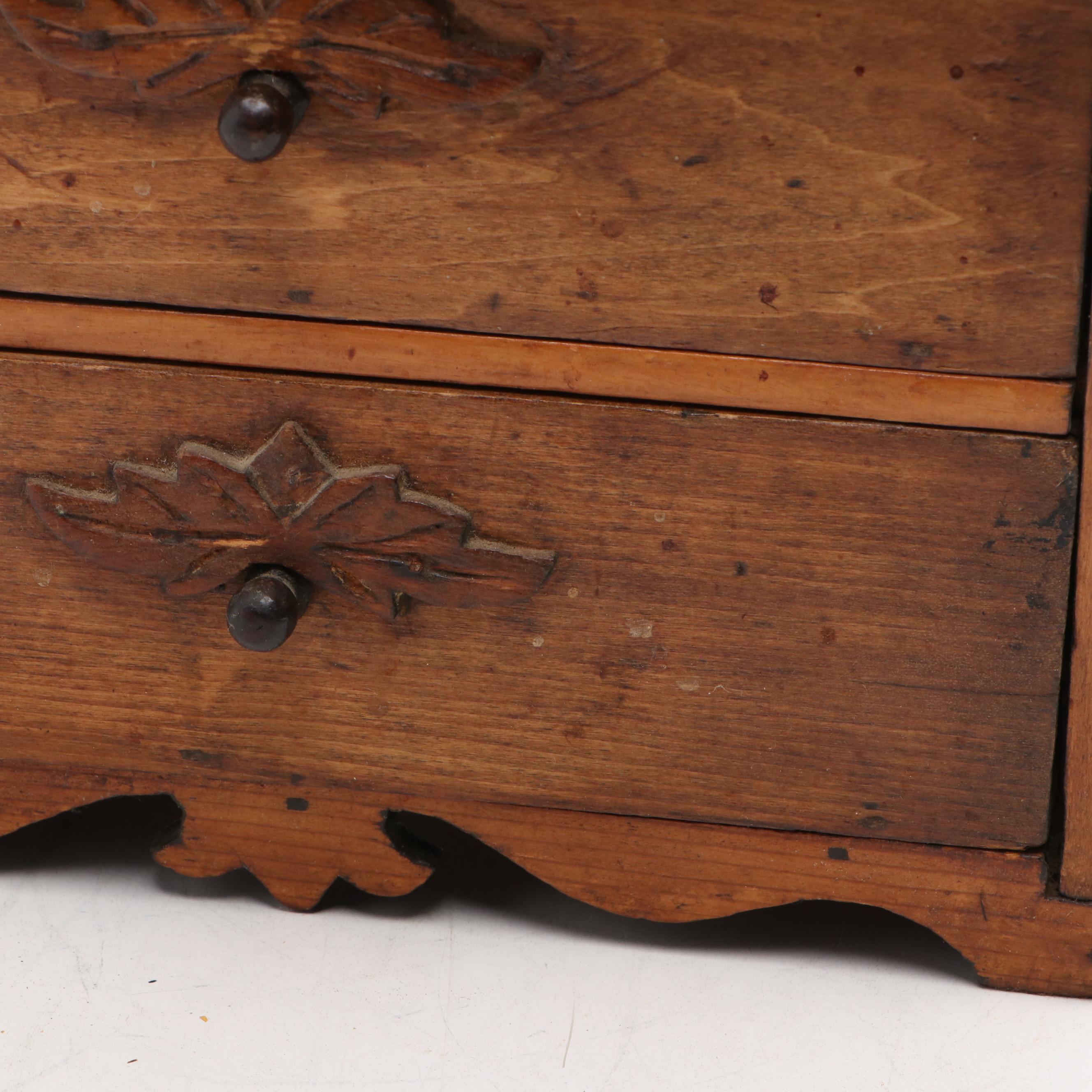 Victorian Eastlake Style Carved Walnut Miniature Chest of Drawers