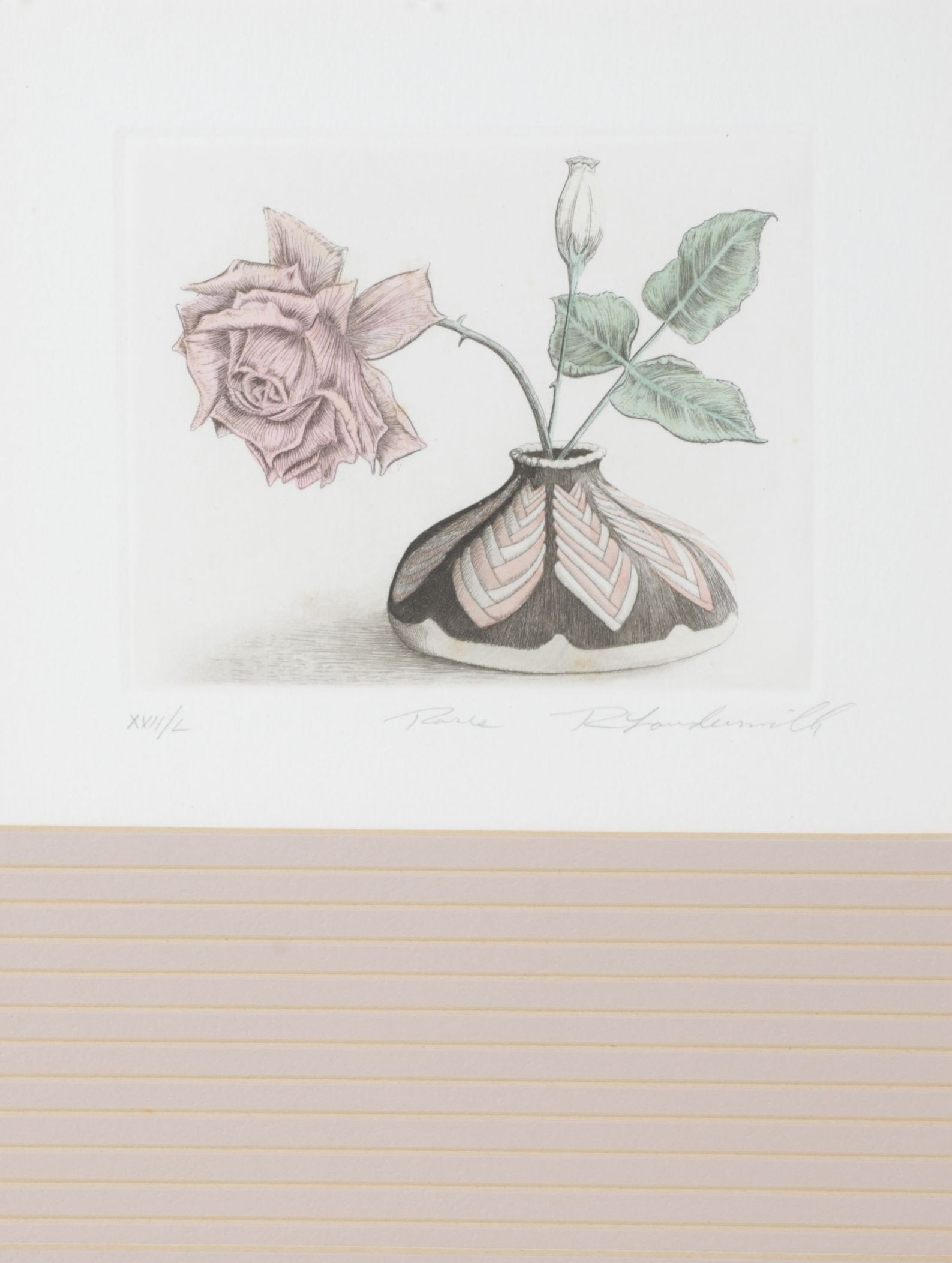 Rick Loudermilk "Roses" Hand-Colored Copperplate Etching, Late 20th Century
