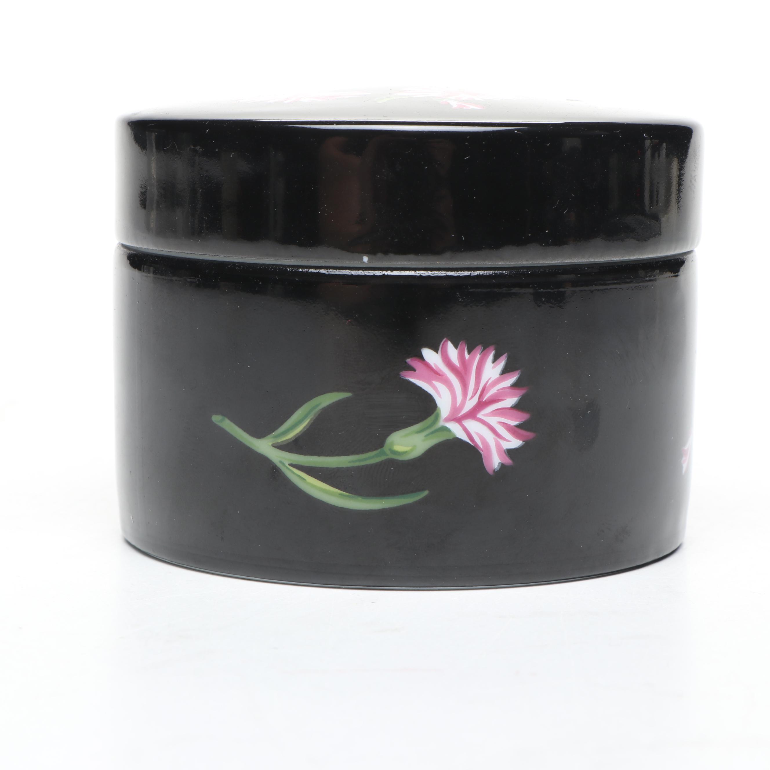 Tiffany & Co. Floral Porcelain Decorative Box and Other Zebra Stripe Ceramic Box