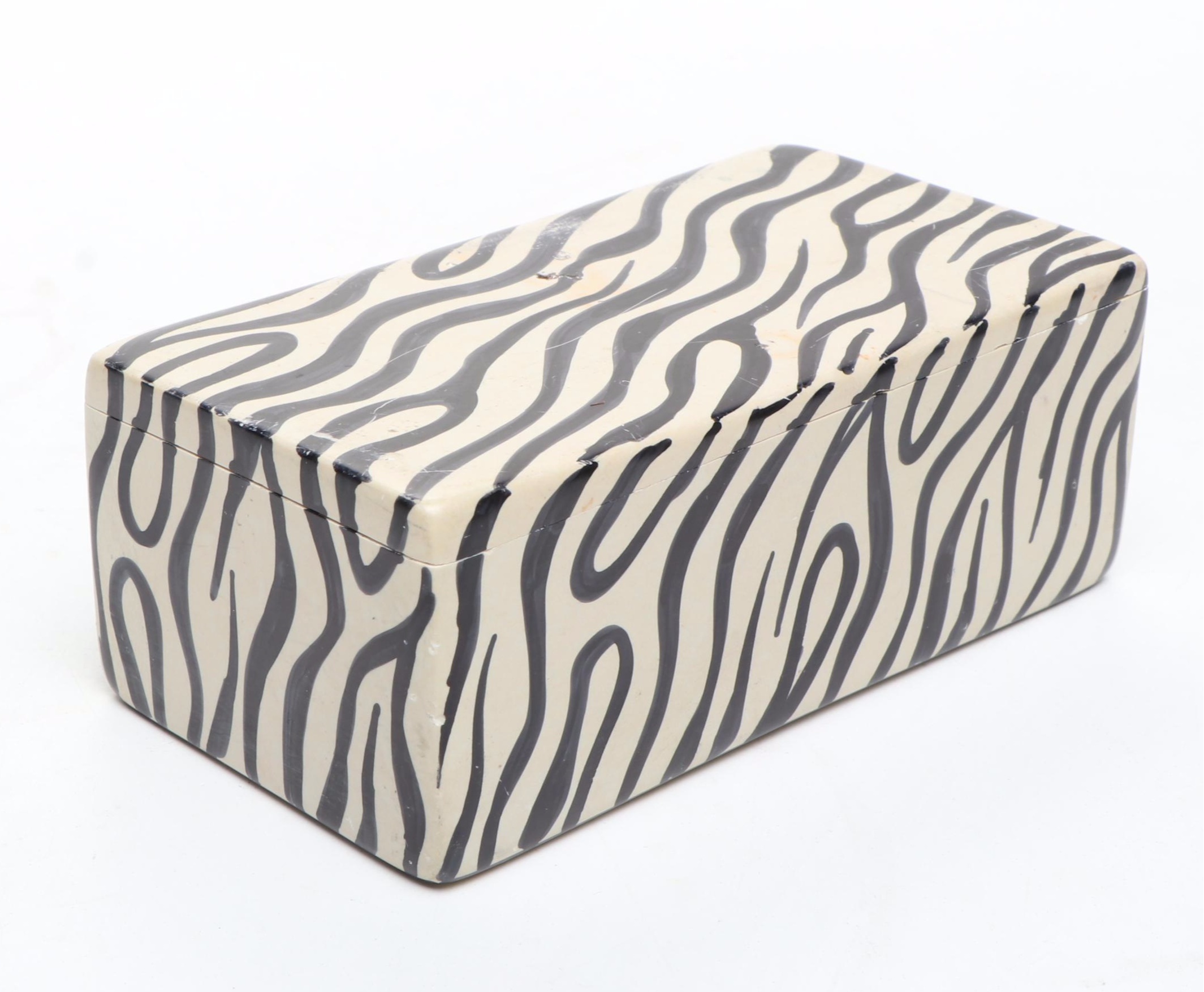 Tiffany & Co. Floral Porcelain Decorative Box and Other Zebra Stripe Ceramic Box