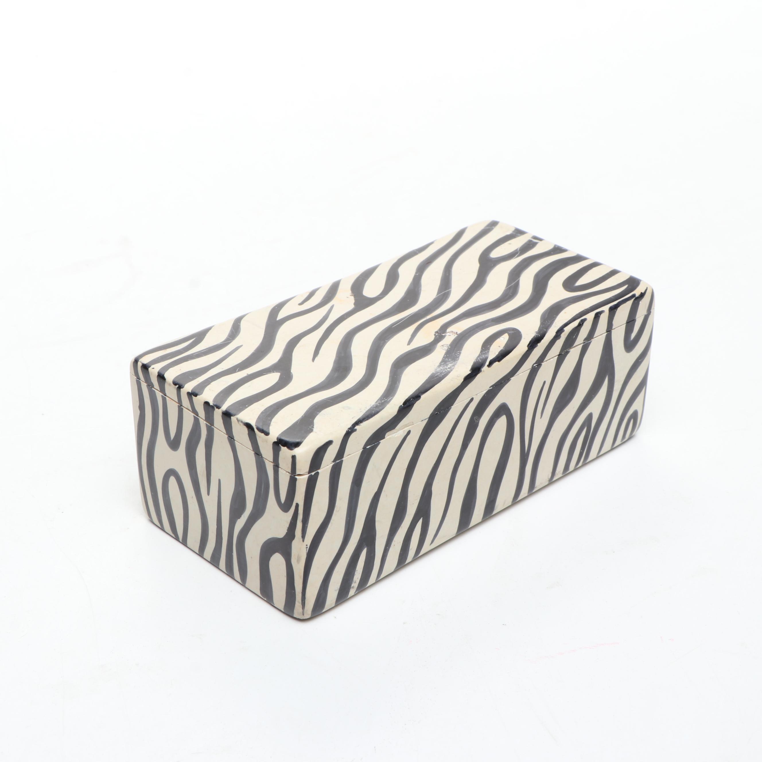 Tiffany & Co. Floral Porcelain Decorative Box and Other Zebra Stripe Ceramic Box