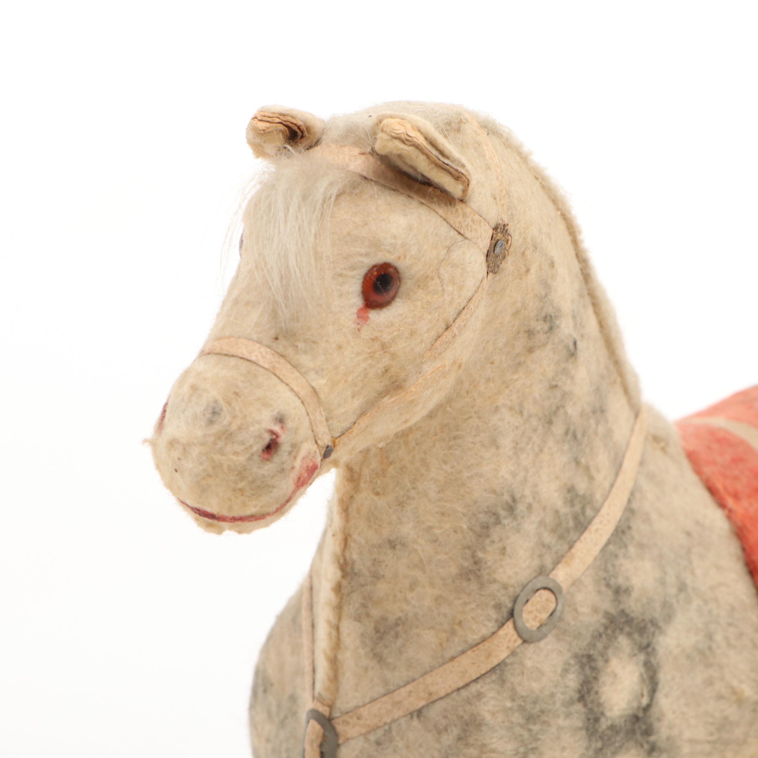 Handmade Felt Dapple Gray Horse Antique Pull Toy