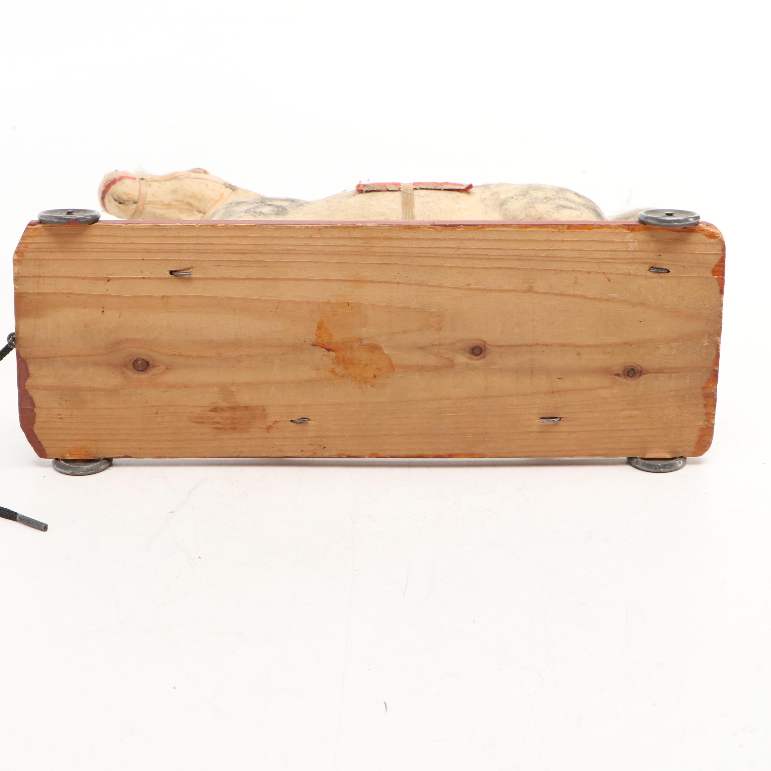 Handmade Felt Dapple Gray Horse Antique Pull Toy