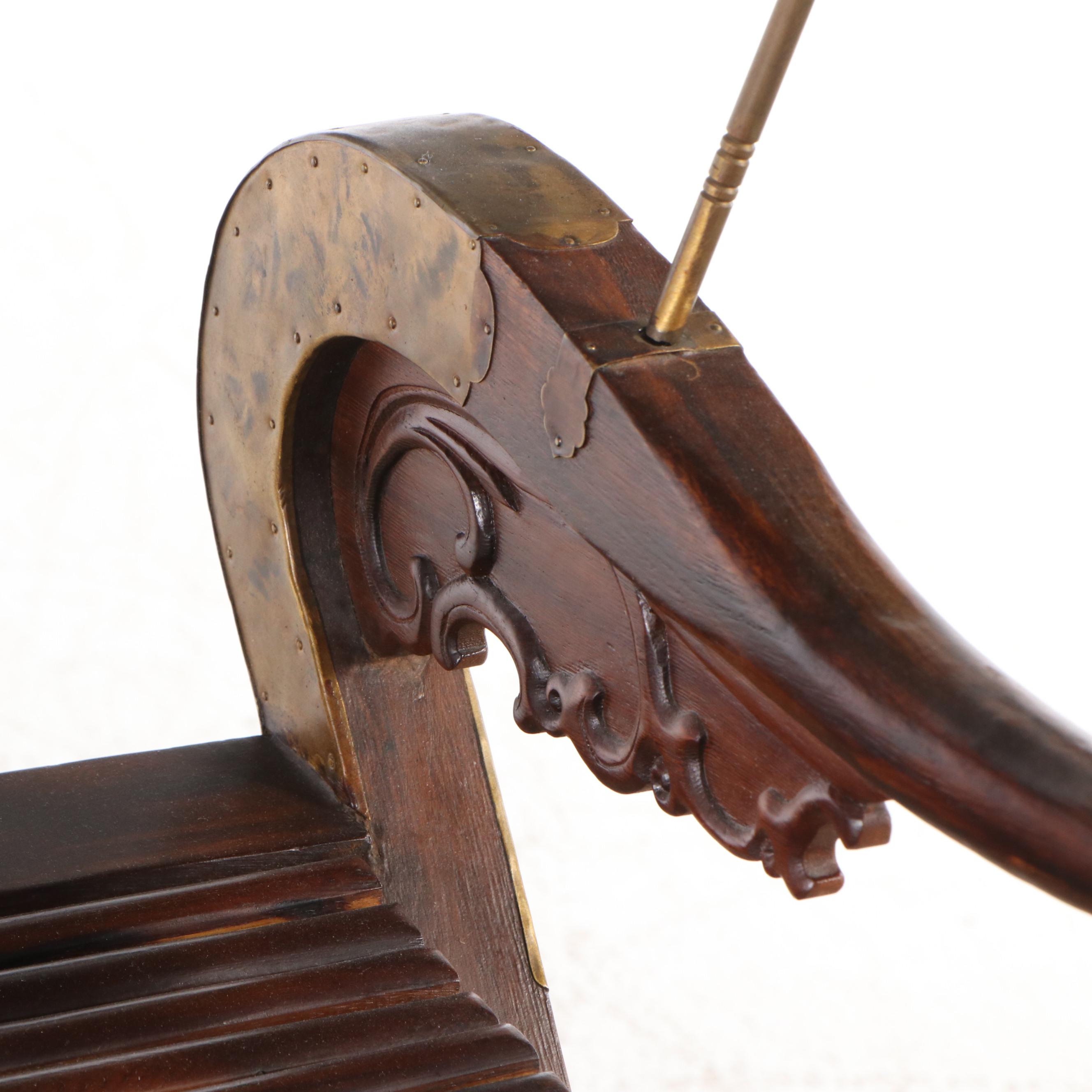 Chinese Horseshoe Style Wood Chair with Brass Accents