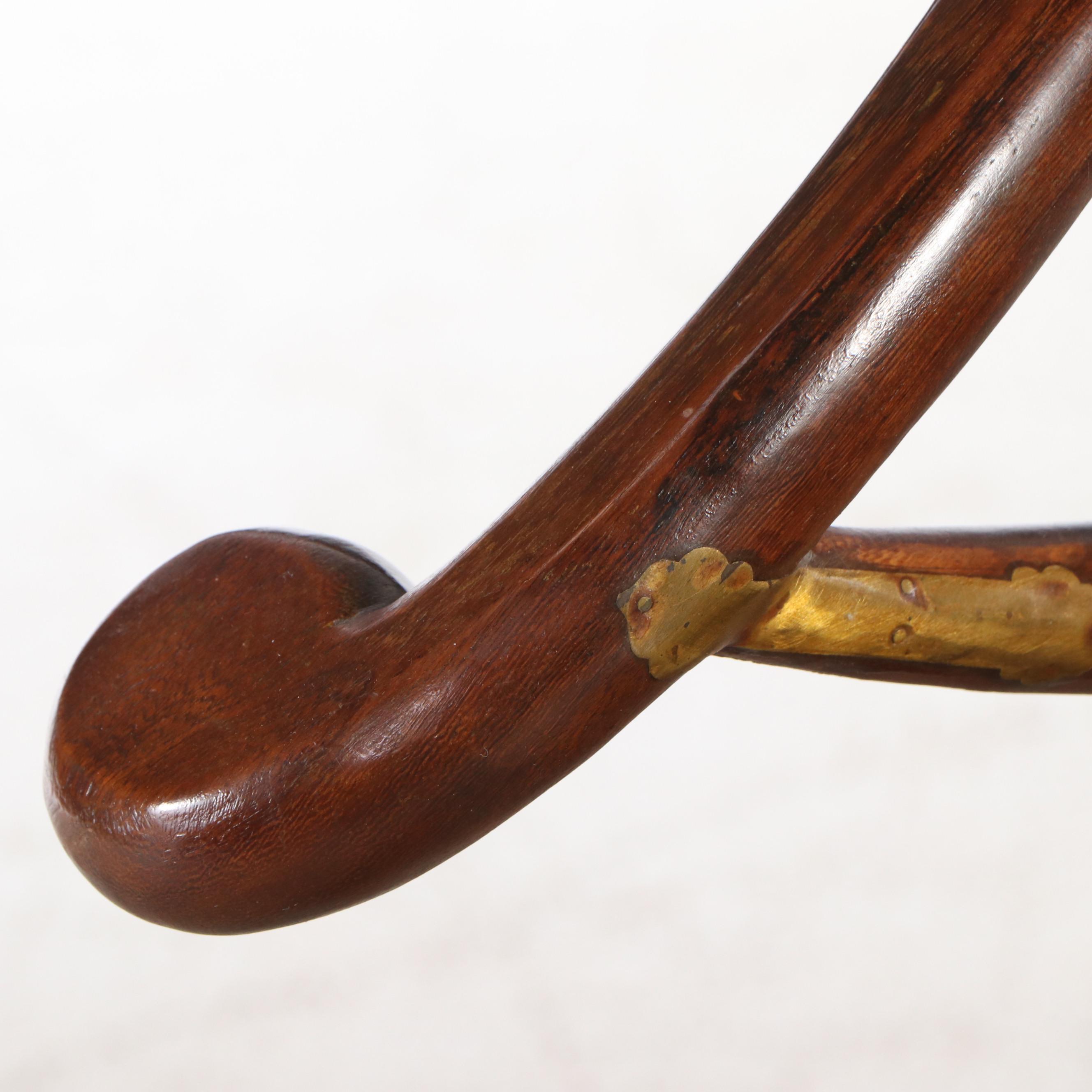 Chinese Horseshoe Style Wood Chair with Brass Accents