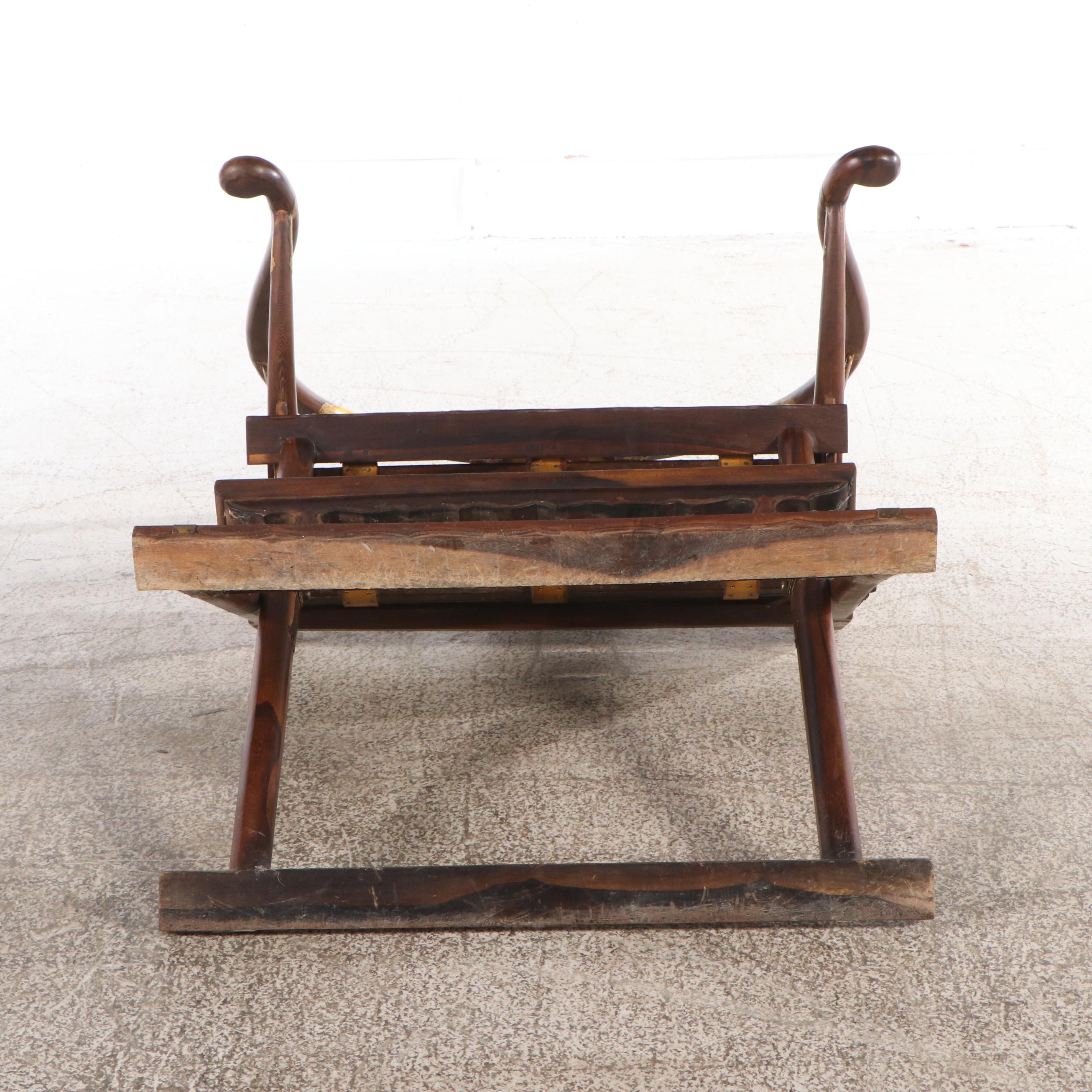 Chinese Horseshoe Style Wood Chair with Brass Accents