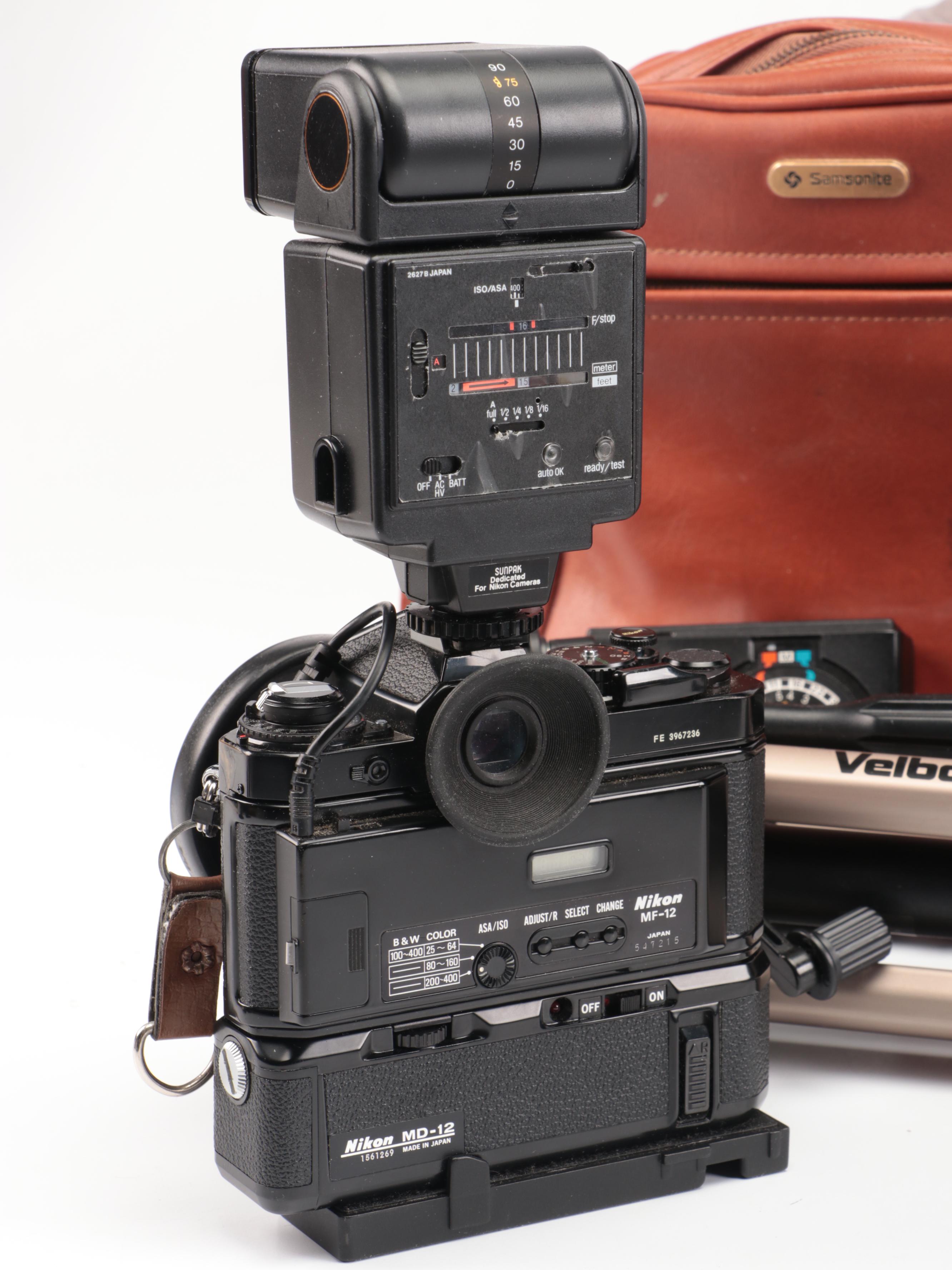 Nikon FE with MD-12 Motor Drive with Other Camera and Accessories