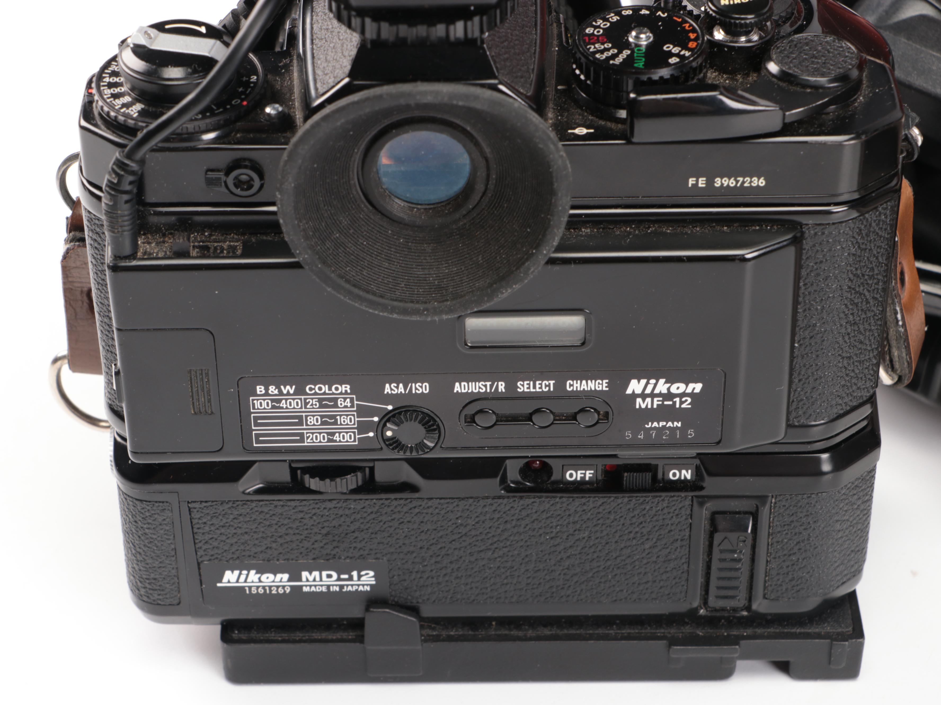 Nikon FE with MD-12 Motor Drive with Other Camera and Accessories