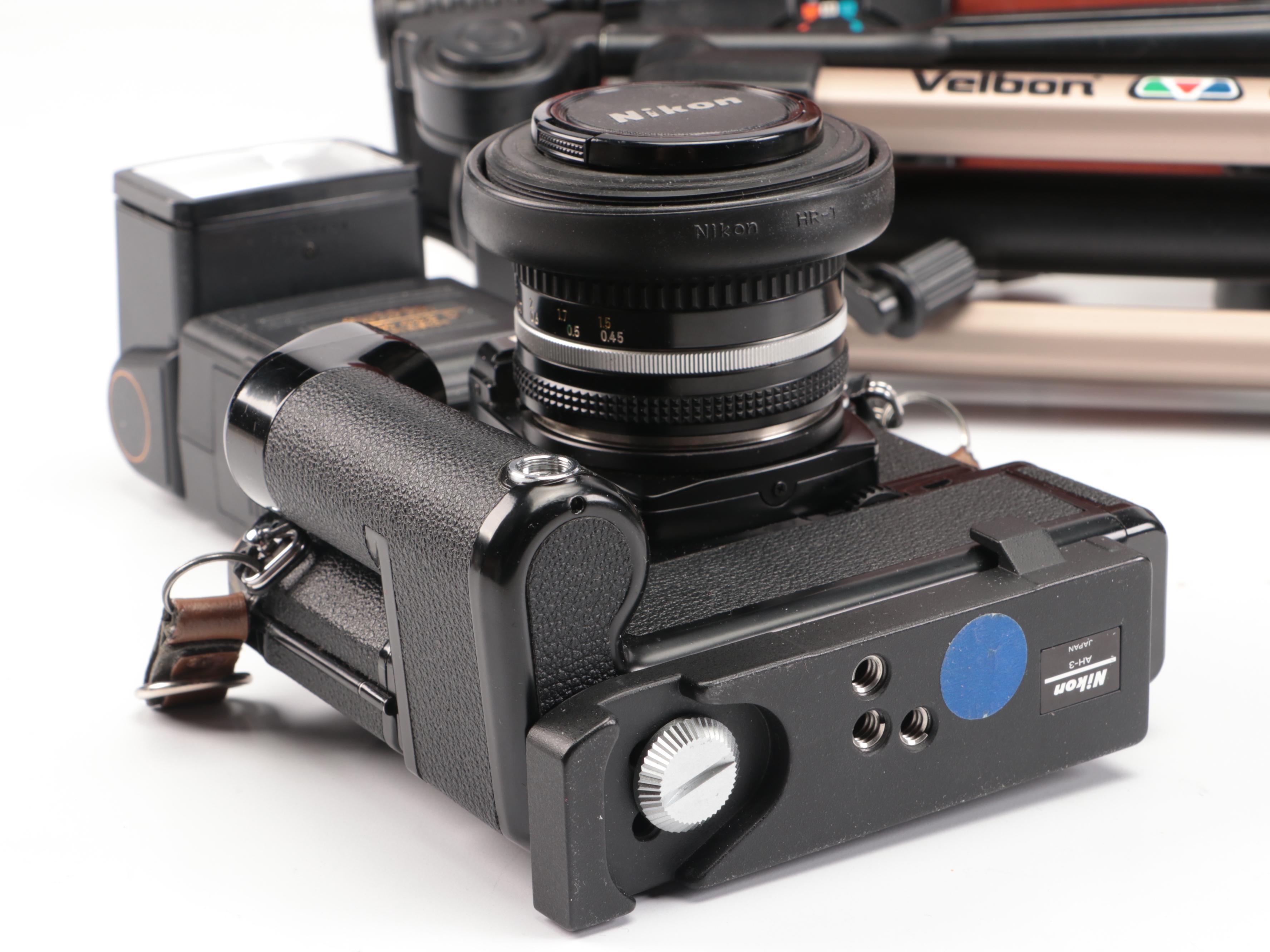 Nikon FE with MD-12 Motor Drive with Other Camera and Accessories