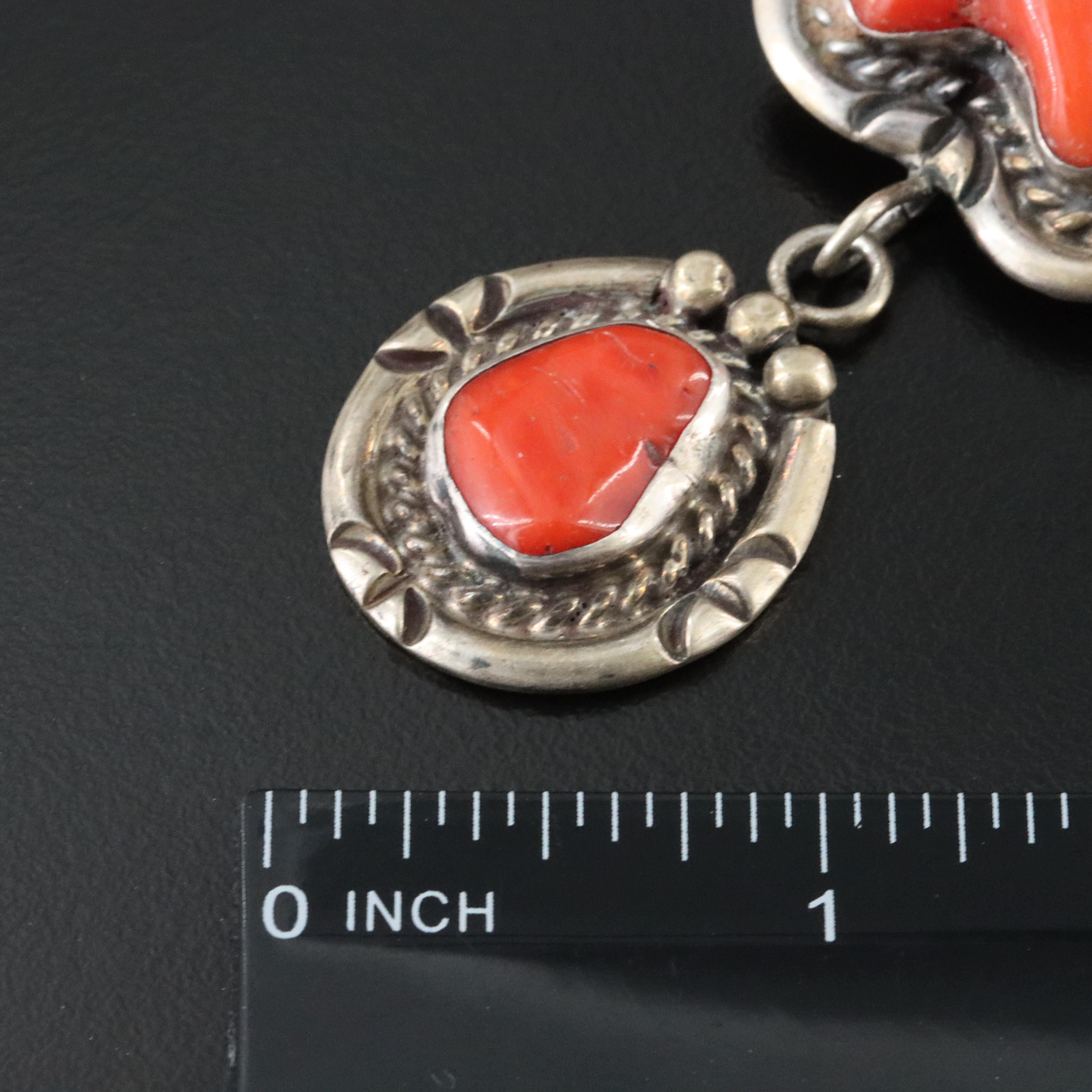 Southwestern Sterling Coral Pendant Necklace
