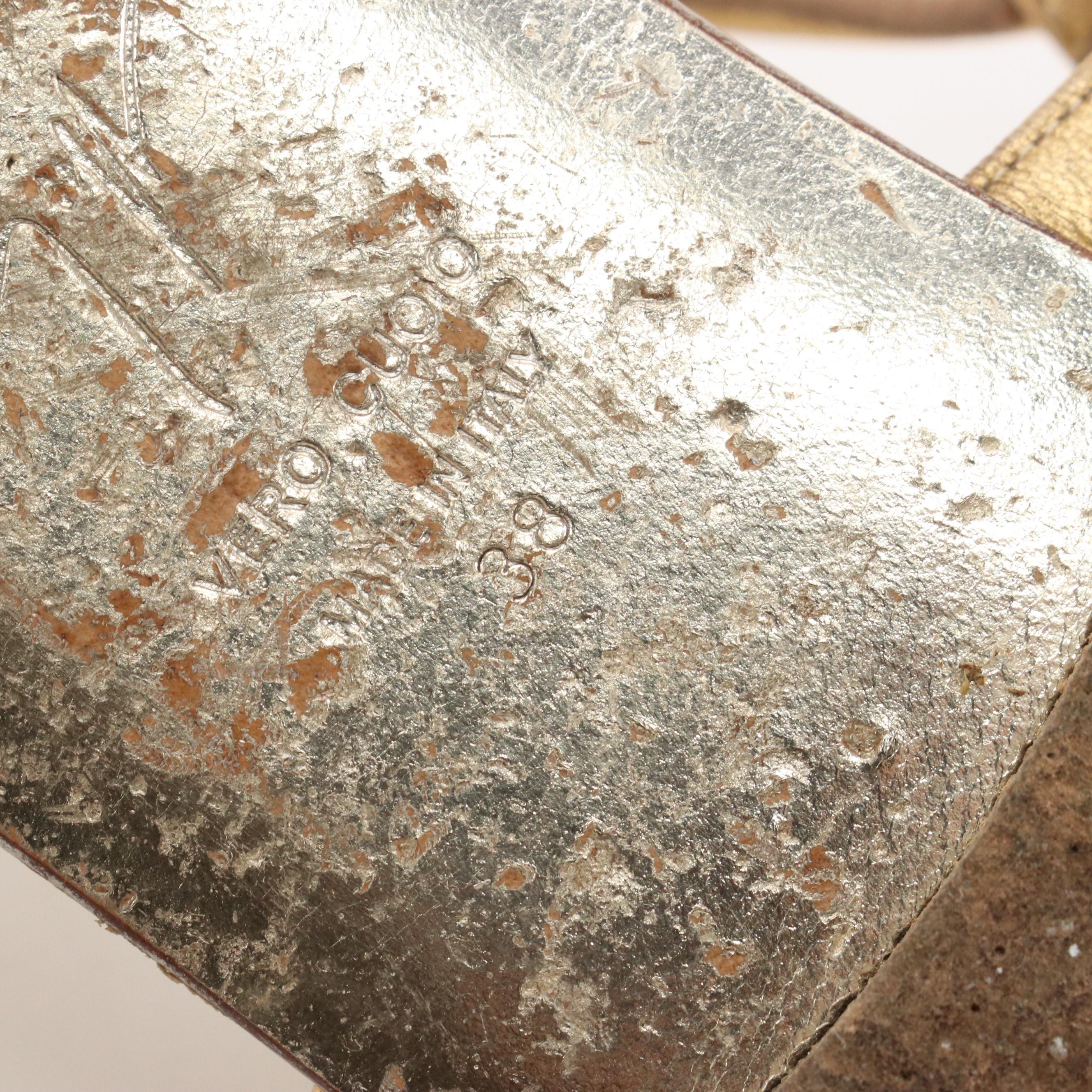 Giuseppe Zanotti Rhinestone Embellished Ankle Wrap Sandals in Gold Leather