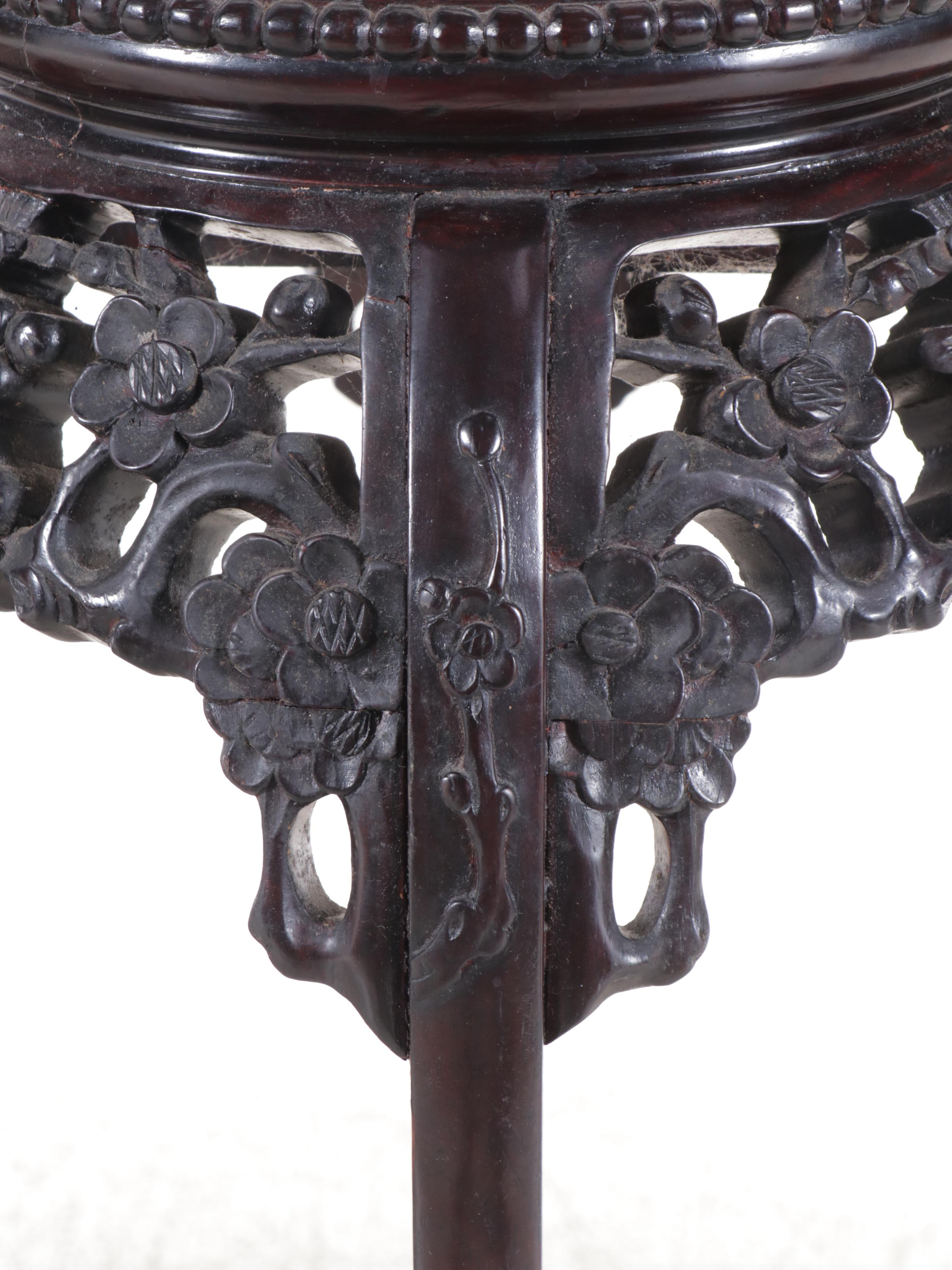 Chinese Carved Wooden Stands with Marble Tops