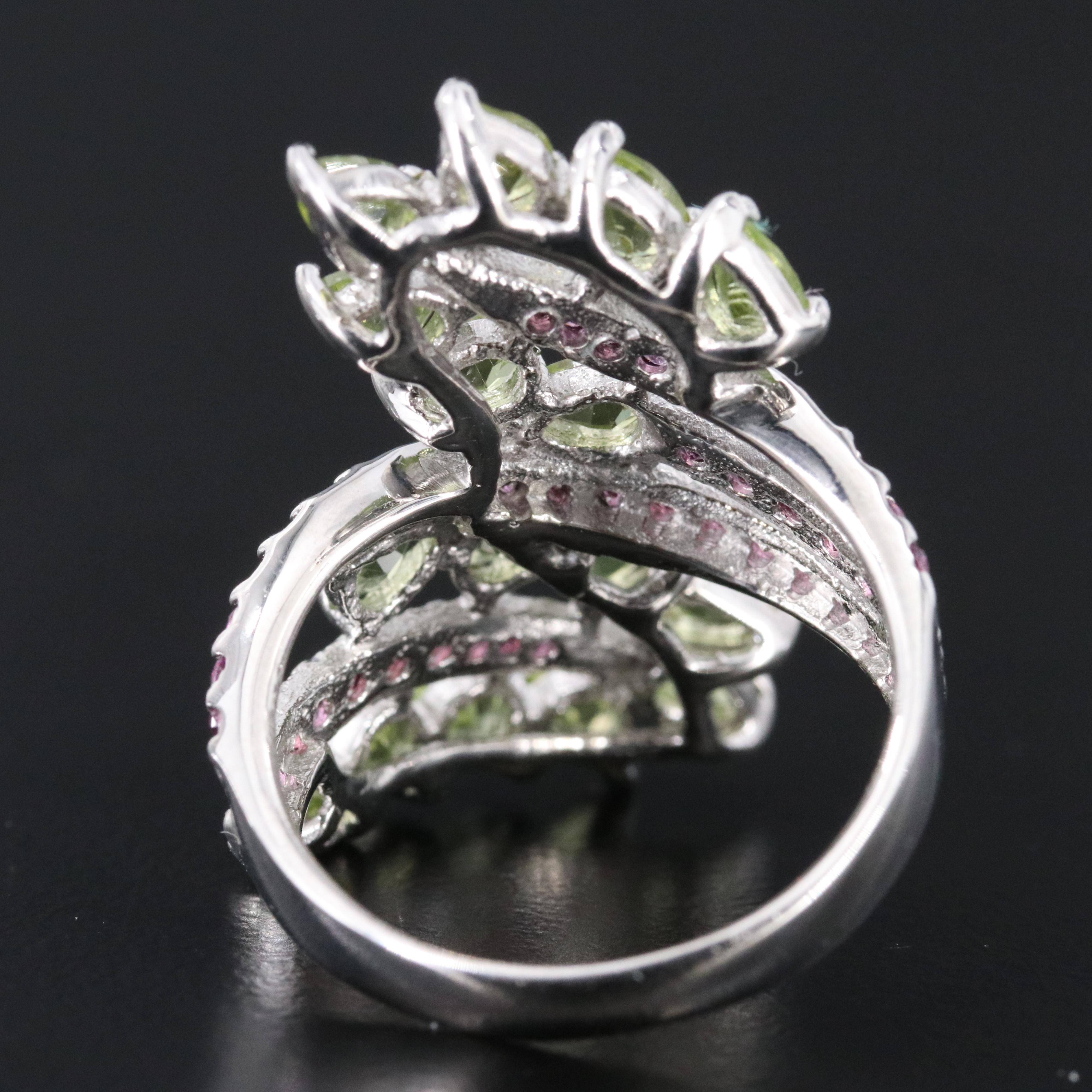 Sterling Peridot and Garnet Bypass Ring