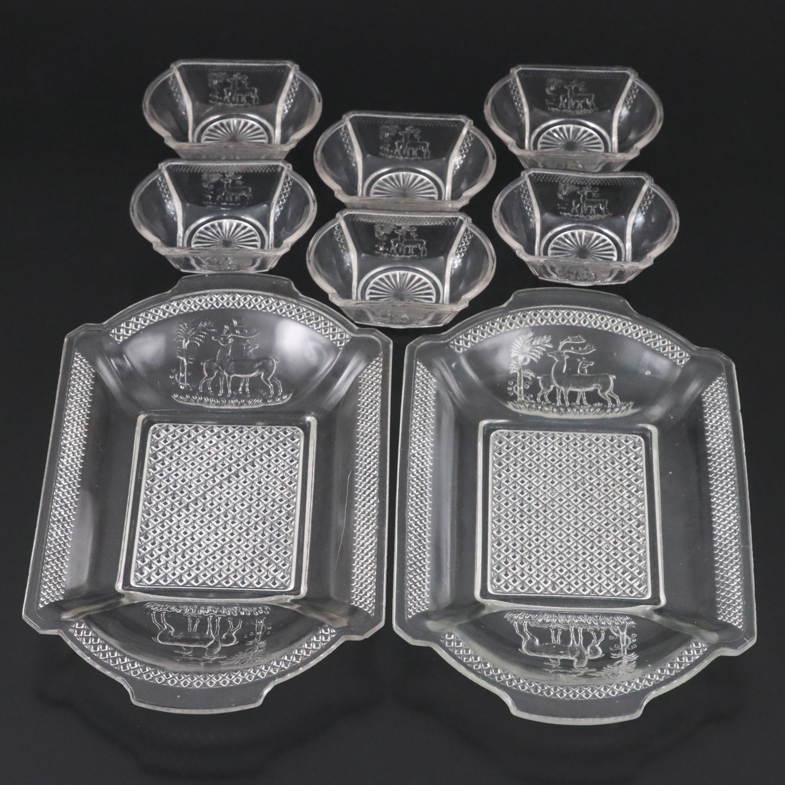 EAPG McKee Bros. "Diamond Block" Bread Trays and Berry Bowls, Late 19th Century