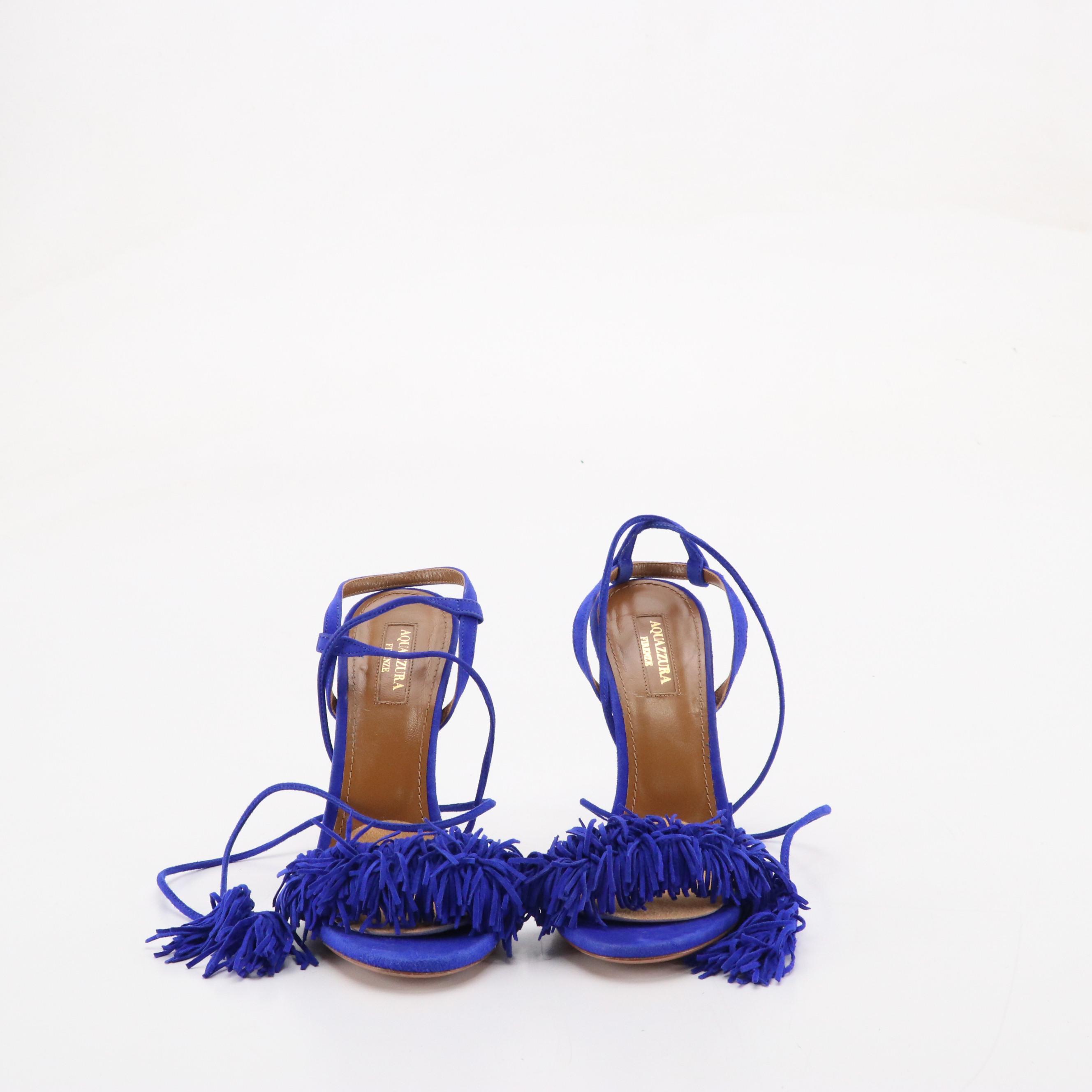 Aquazzura Royal Blue Suede Tassel Strappy Sandals