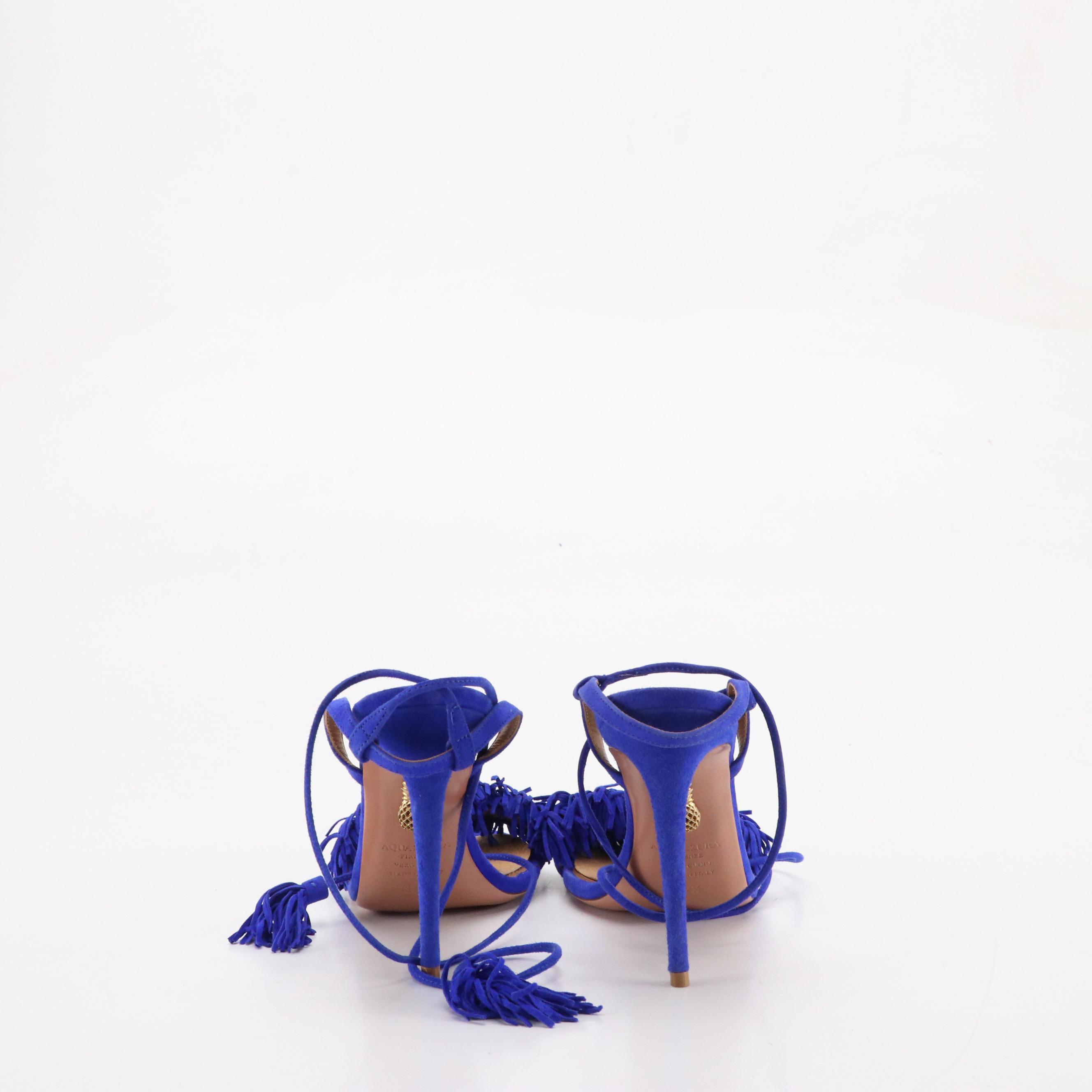 Aquazzura Royal Blue Suede Tassel Strappy Sandals