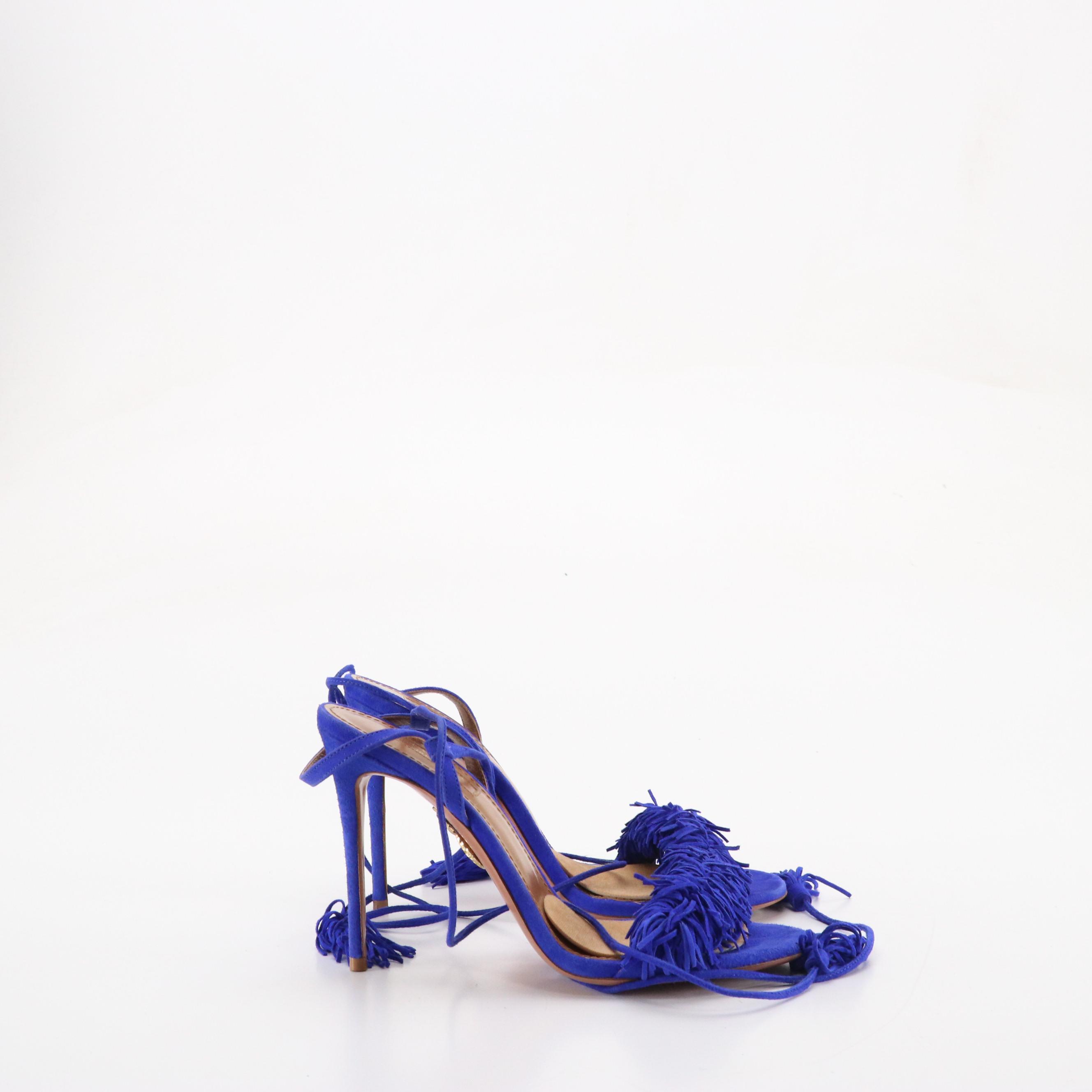 Aquazzura Royal Blue Suede Tassel Strappy Sandals