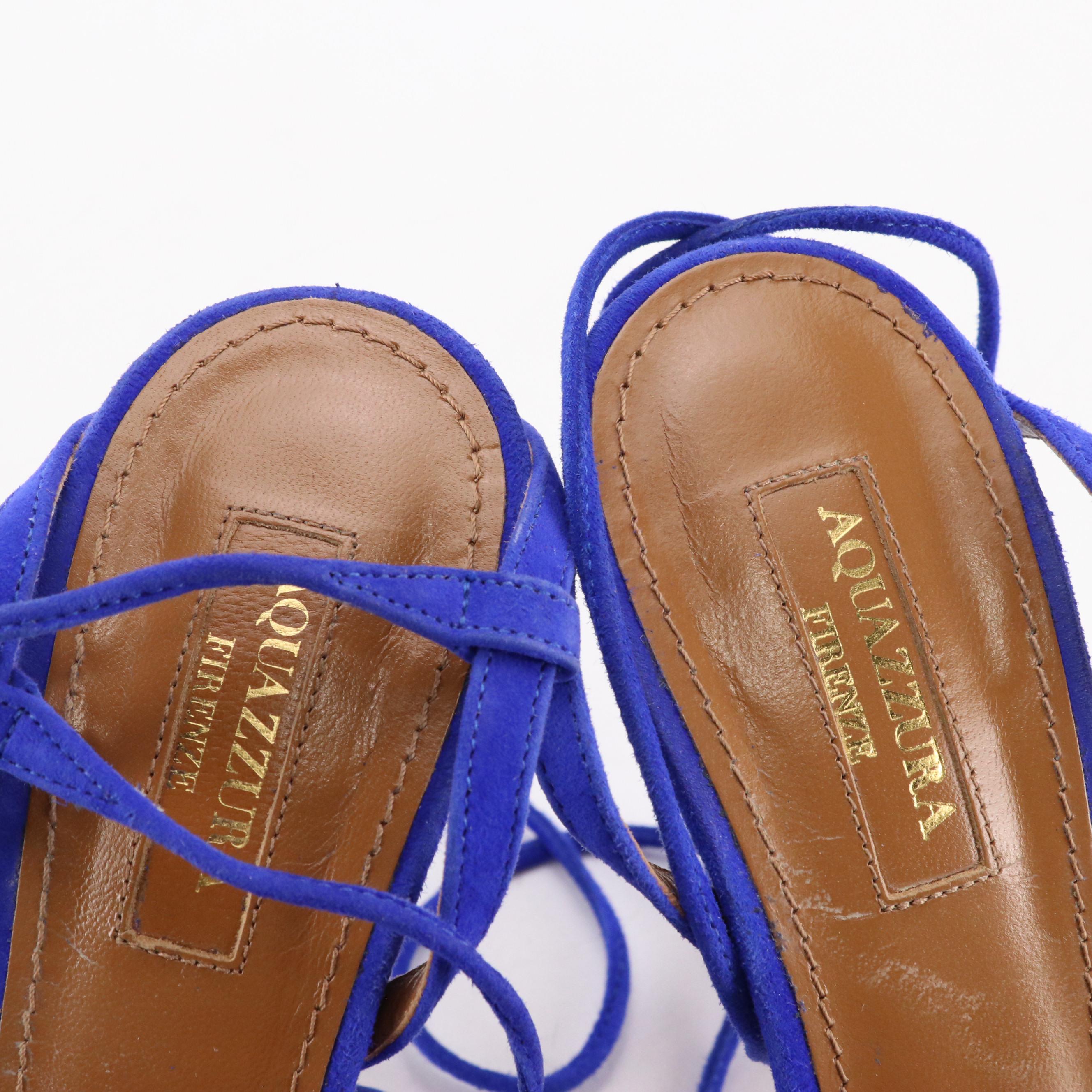 Aquazzura Royal Blue Suede Tassel Strappy Sandals