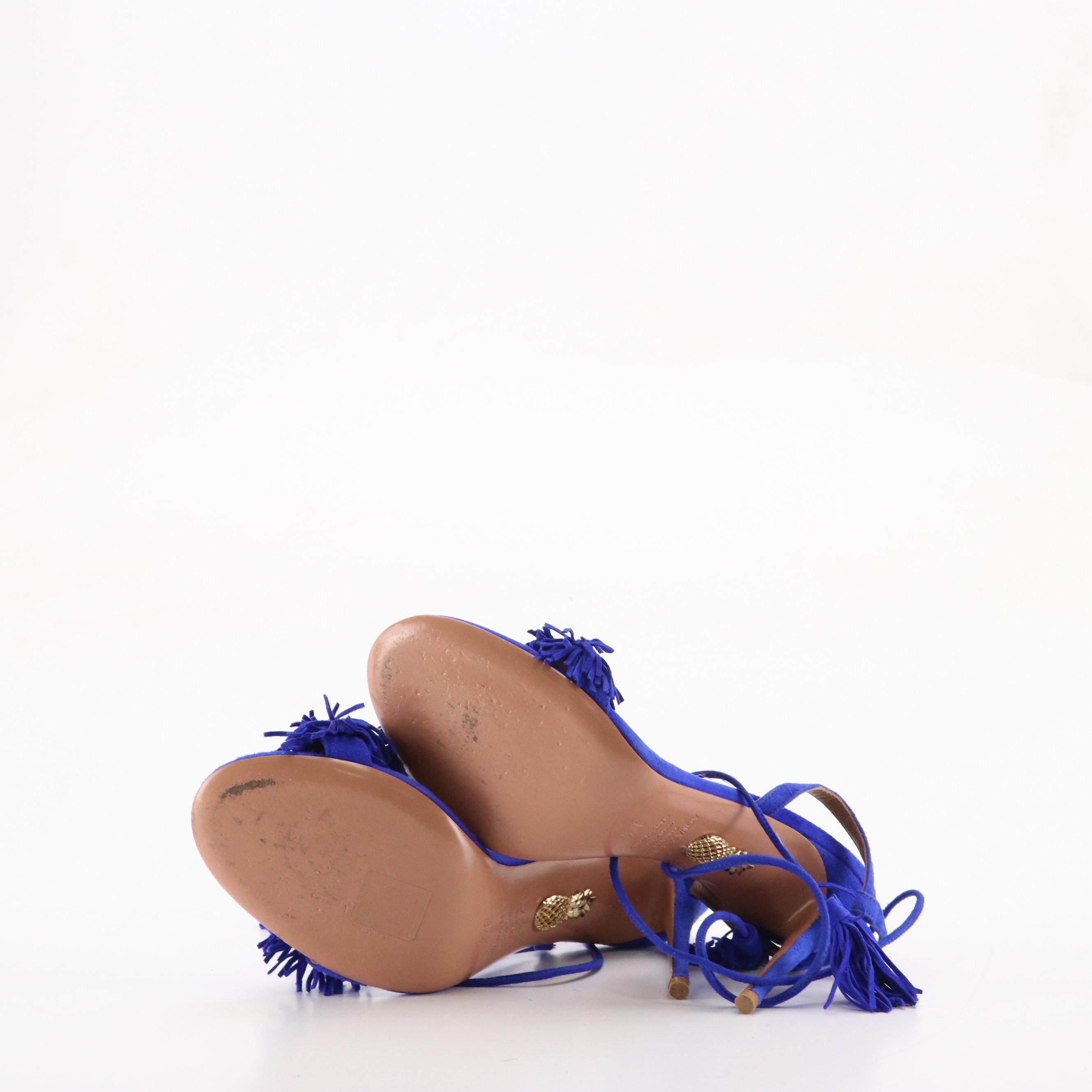 Aquazzura Royal Blue Suede Tassel Strappy Sandals