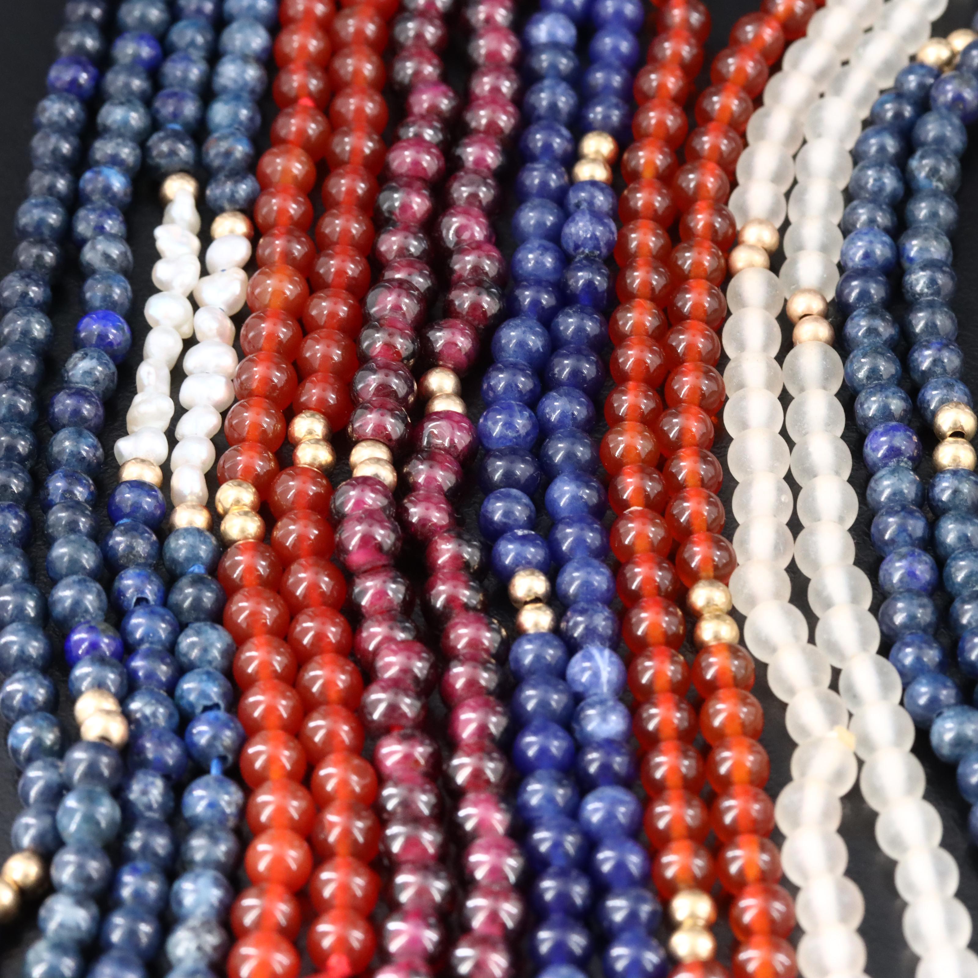 Necklaces with 14K Accent Beads Including Lapis Lazuli, Carnelian, and Sodalite