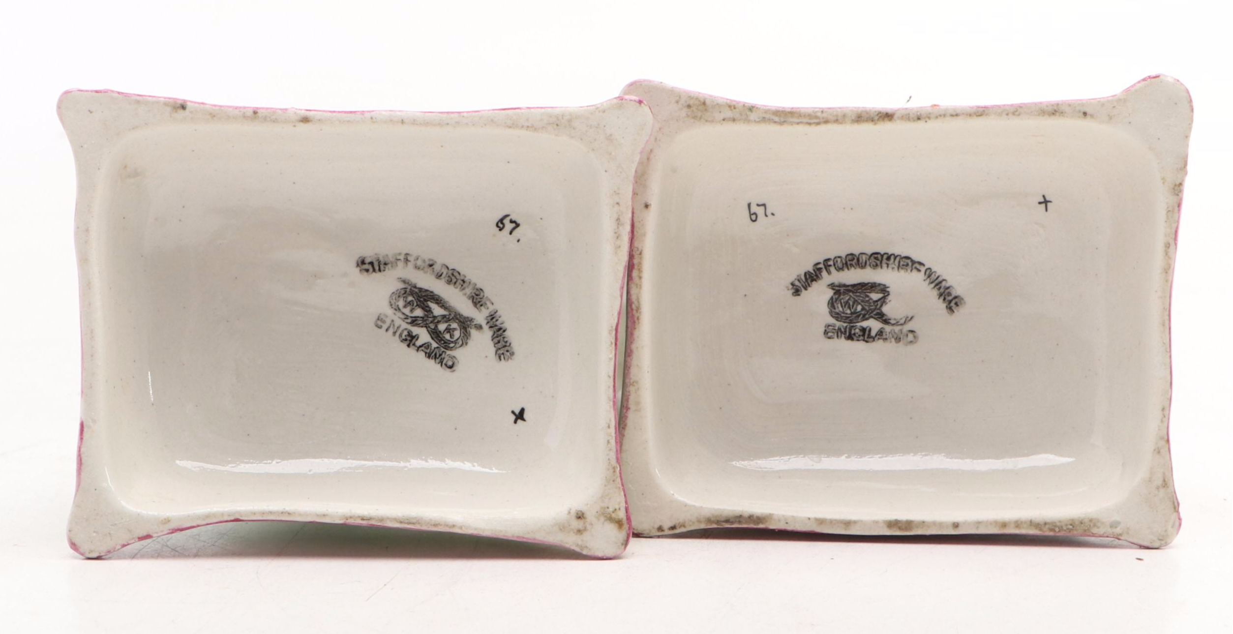 Pair of William Kent Staffordshire Spotted Cat Figurines on Pillows