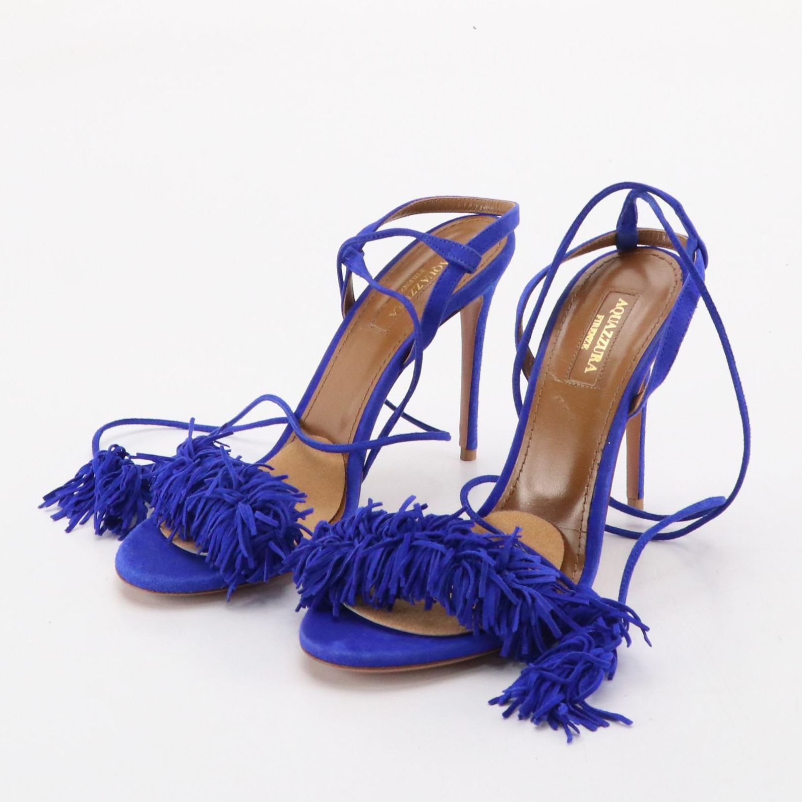 Aquazzura Royal Blue Suede Tassel Strappy Sandals