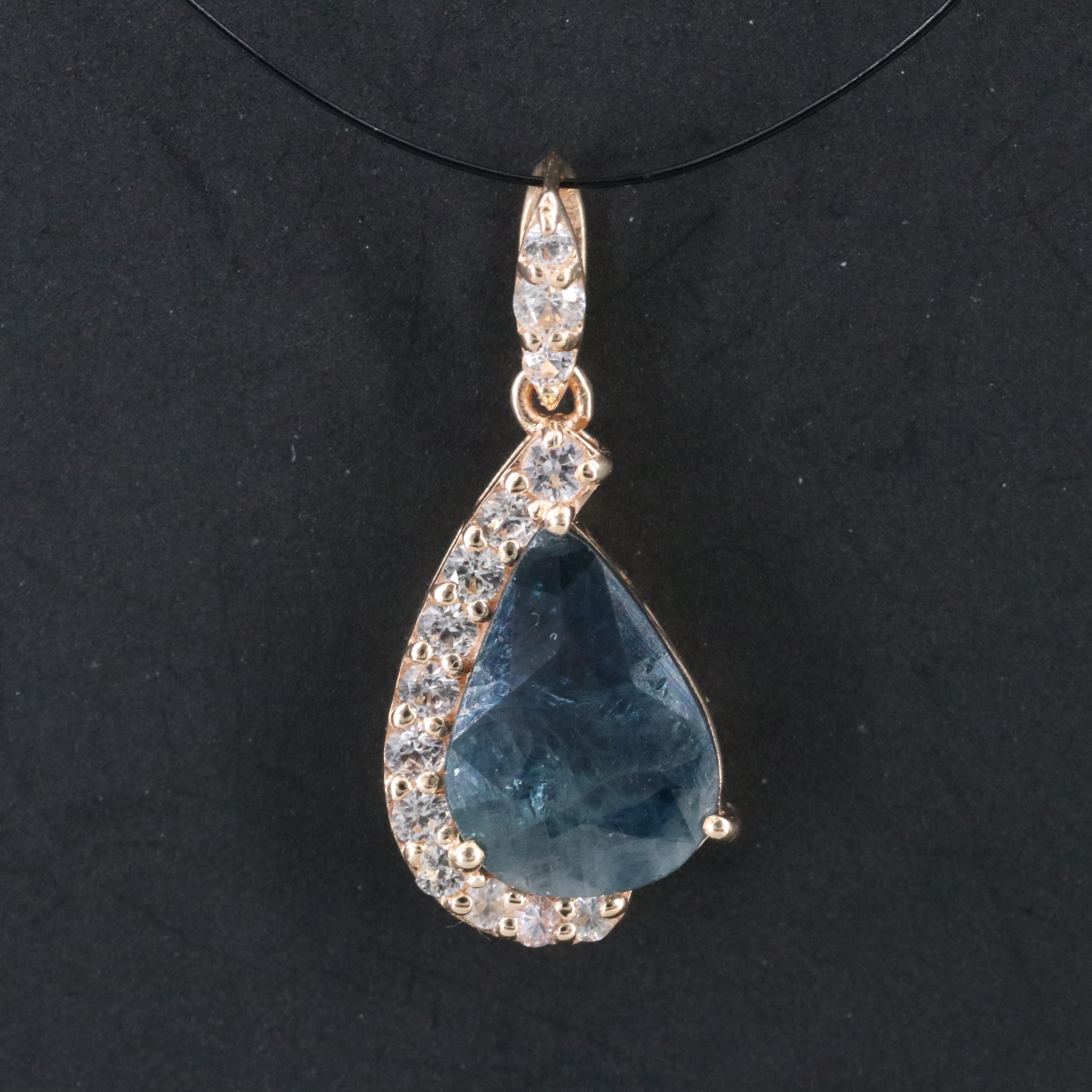 14K 2.00 CT Sapphire and White Sapphire Pendant